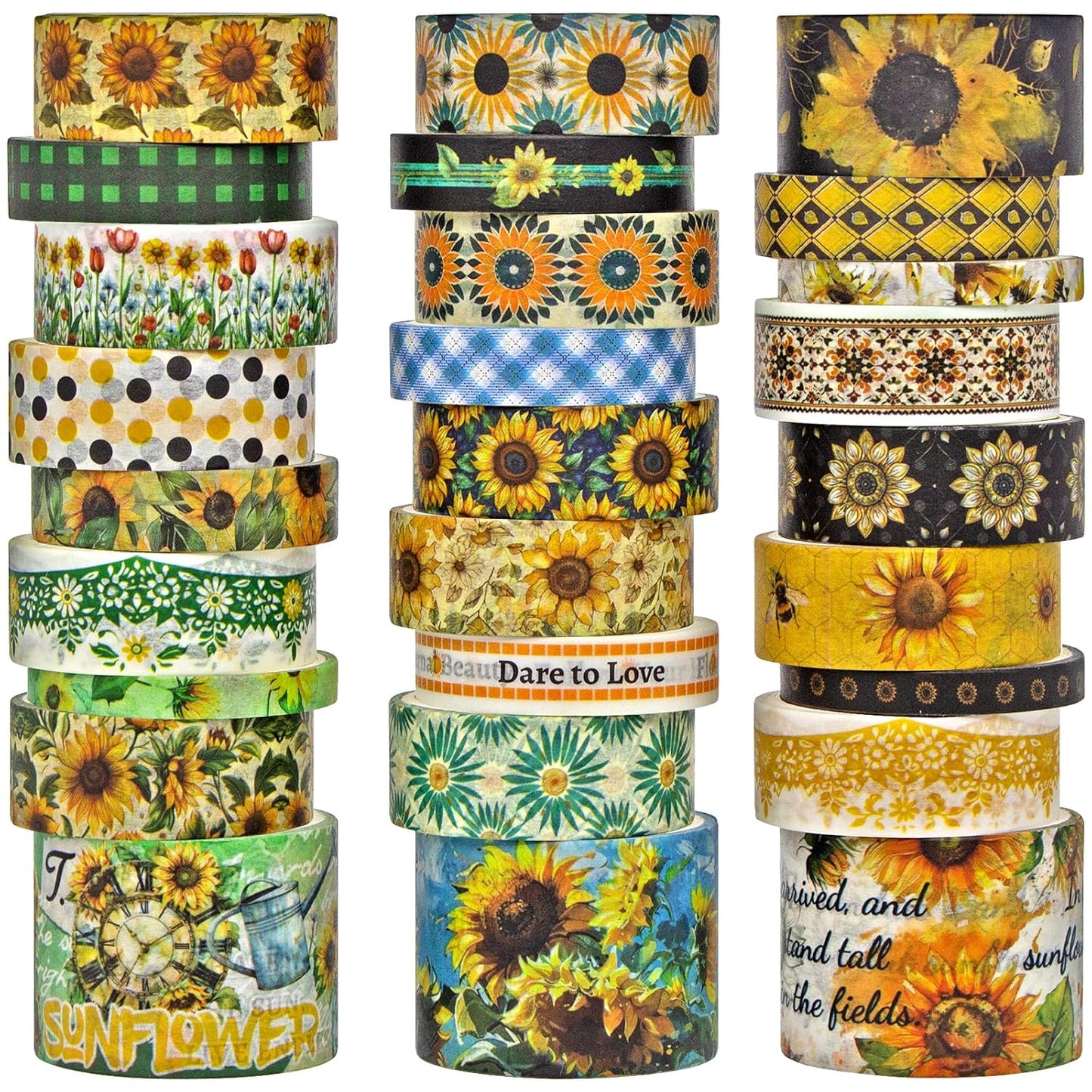 27 Rolls Washi Tape Set - Decorative Masking Tape Colored Sunflower Patterns, Adhesive Artists Tapes for Journaling Supplies, DIY Crafts, Scrapbooking, Junk Journal Supplies, School Supplies