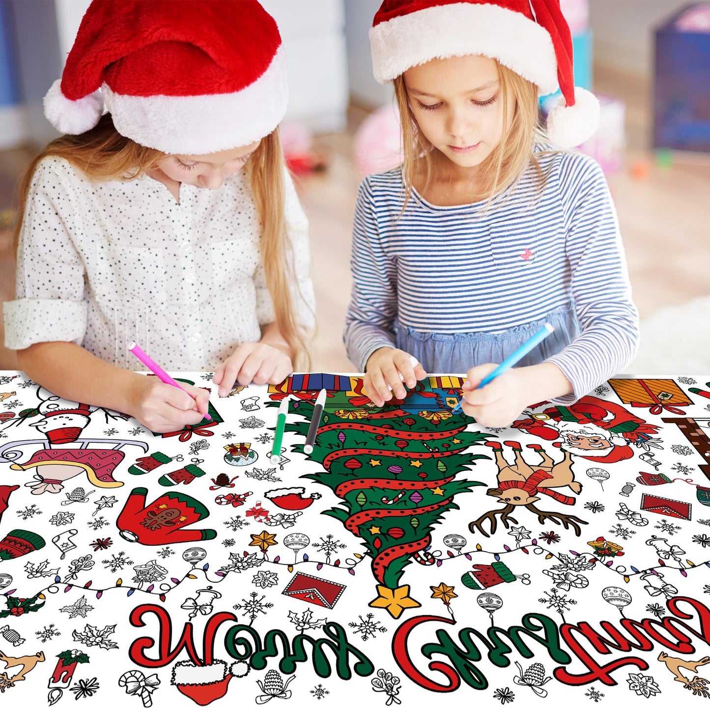 Xmas Giant Coloring Poster/Tablecloth-Christmas Crafts for Kids-30 x 72 Inches Jumbo Paper Coloring