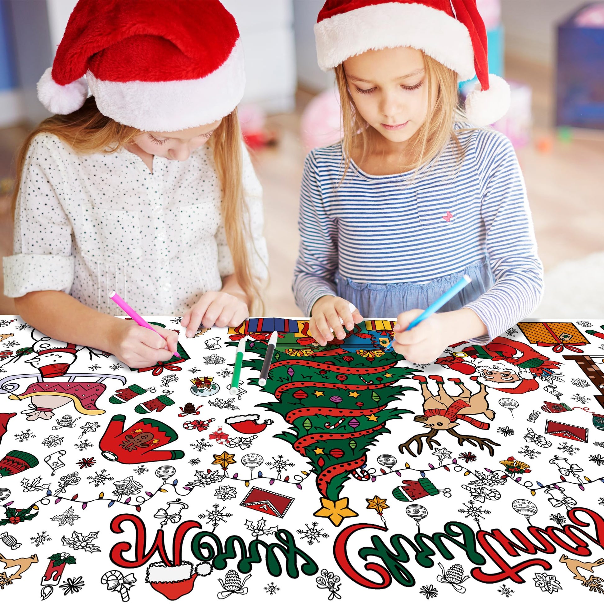 Xmas Giant Coloring Poster/Tablecloth-Christmas Crafts for Kids-30 x 72 Inches Jumbo Paper Coloring