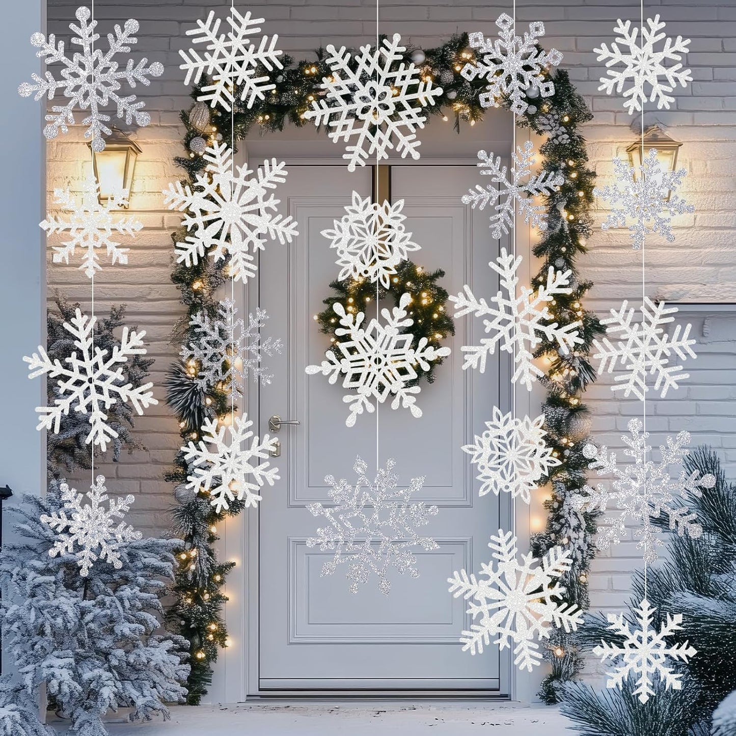 Winter Snowflake Cutouts Glitter Paper Snowflake Decorations - 100Pcs White and Silver Snow Flake Double-Side Christmas Cutouts for Holiday Winter Wonderland Bulletin Board, Frozen Party Decor