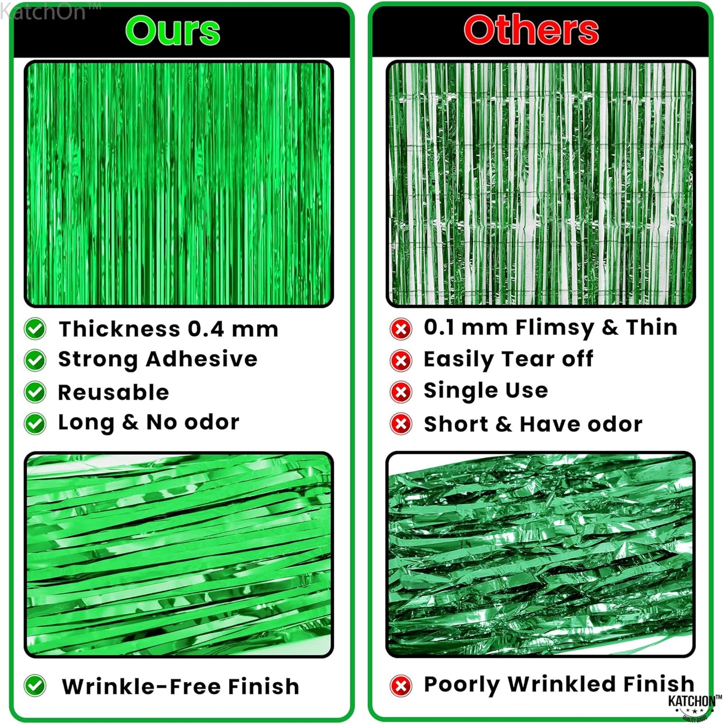 KatchOn, Green Streamers - Pack of 2 | Fringe Backdrop Curtain for Dinosaur Birthday | Halloween Decorations | Party Supplies for Green Birthday Decorations