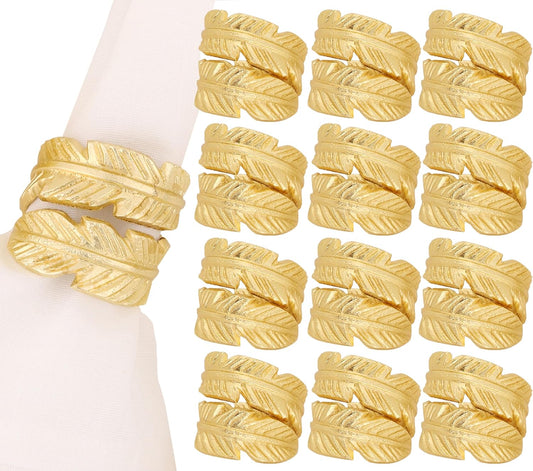 Gold Napkin Rings, Napkin Ring Set of 12, Napkin Holders for Dining Table Settings Thanksgiving Metal Serviette Ring Rustic Table Décor for Weddings, Parties, and Everyday Use 1.5" Ring - CLEENTABLE