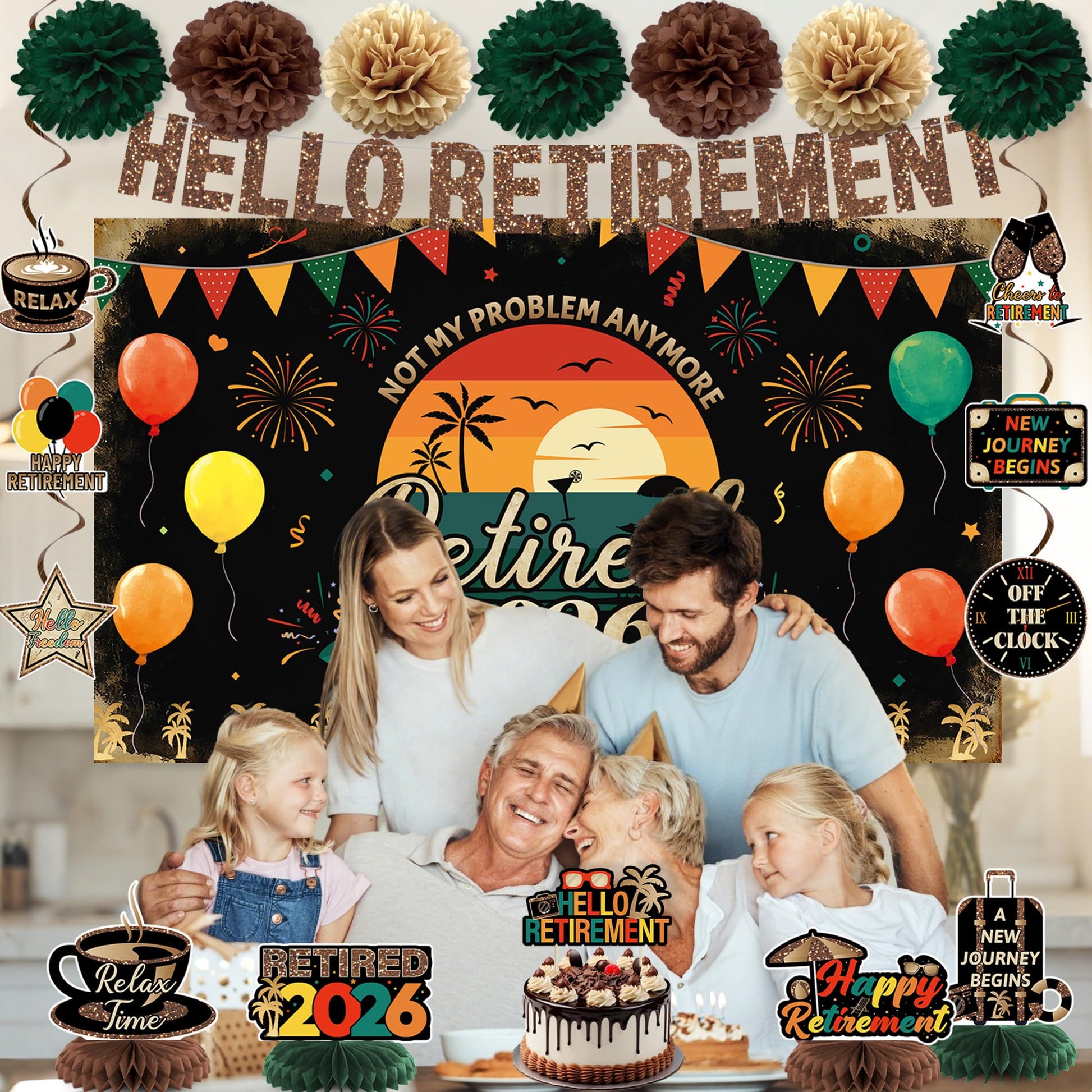 Holkcog Retirement Party Decoration, Vintage 2026 Retired Banner Background