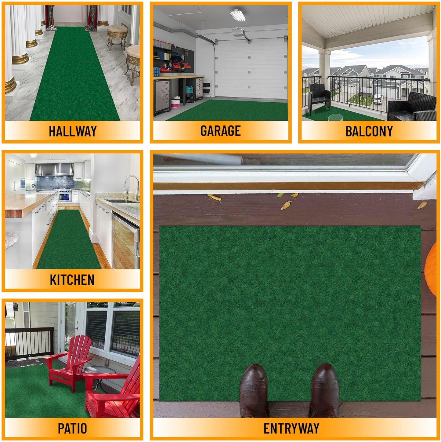 Ottomanson 2'7" x 19' Hallway Runner with Scraper Pile - Extra Durable Non-Slip Rug Mat for Indoor & Outdoor Use - Ideal for Kitchen, Entryway & Garage - High-Traffic Carpet, Green