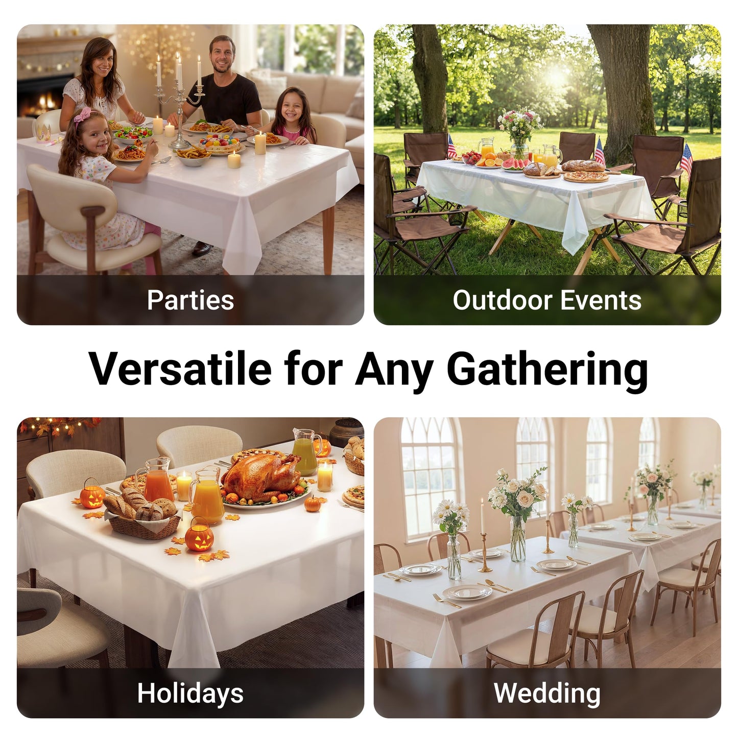 Auros 10-Pack Plastic Tablecloths, 54x108 Inch Disposable Table Covers, 8FT