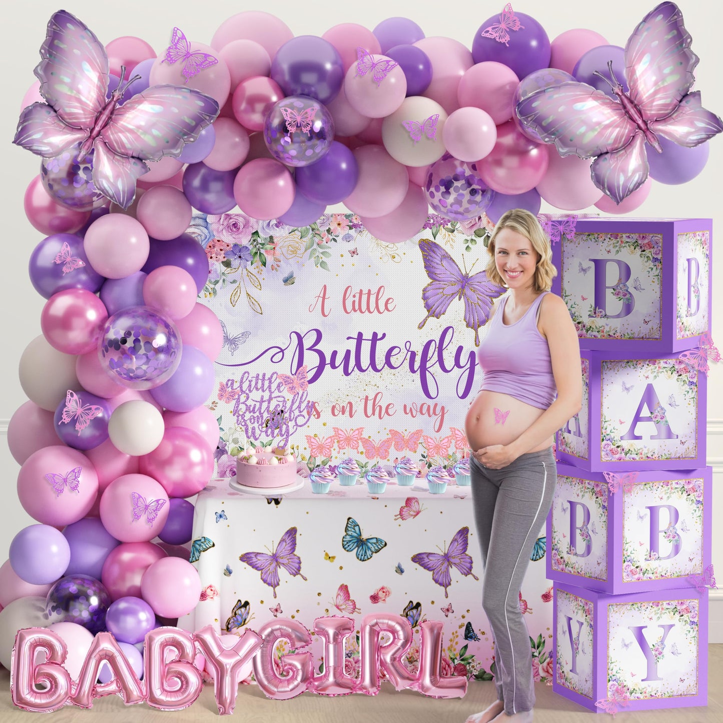 Butterfly Baby Shower Decorations for Girl Pink Purple Party Decoration Set