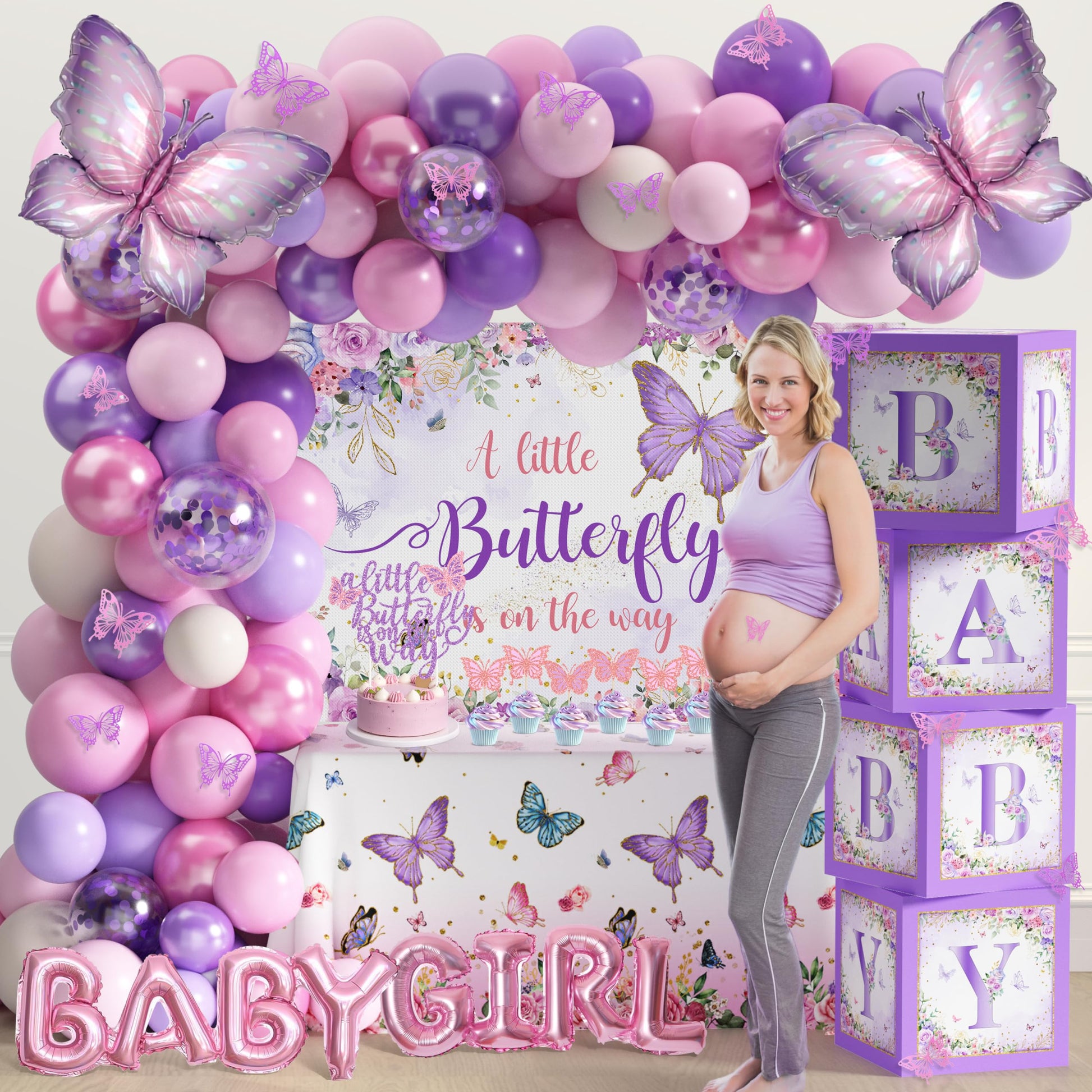 Butterfly Baby Shower Decorations for Girl Pink Purple Party Decoration Set