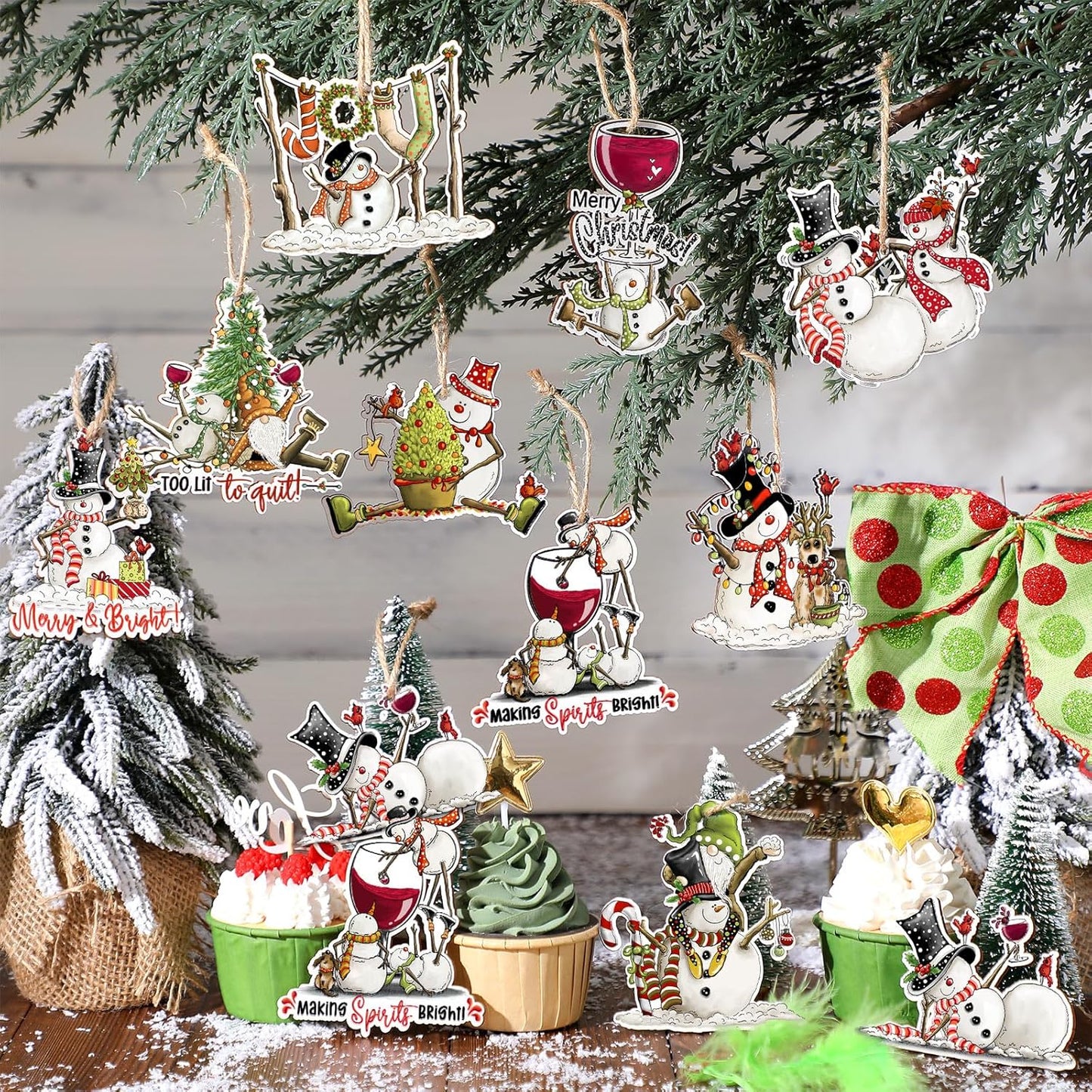 Suzile 36 Pcs Christmas Wooden Ornaments Cute Snowman Christmas Decoration Snowman Ornaments for Tree Winter Hanging Crafts Winter Tree Home Decor for Xmas Holiday Party