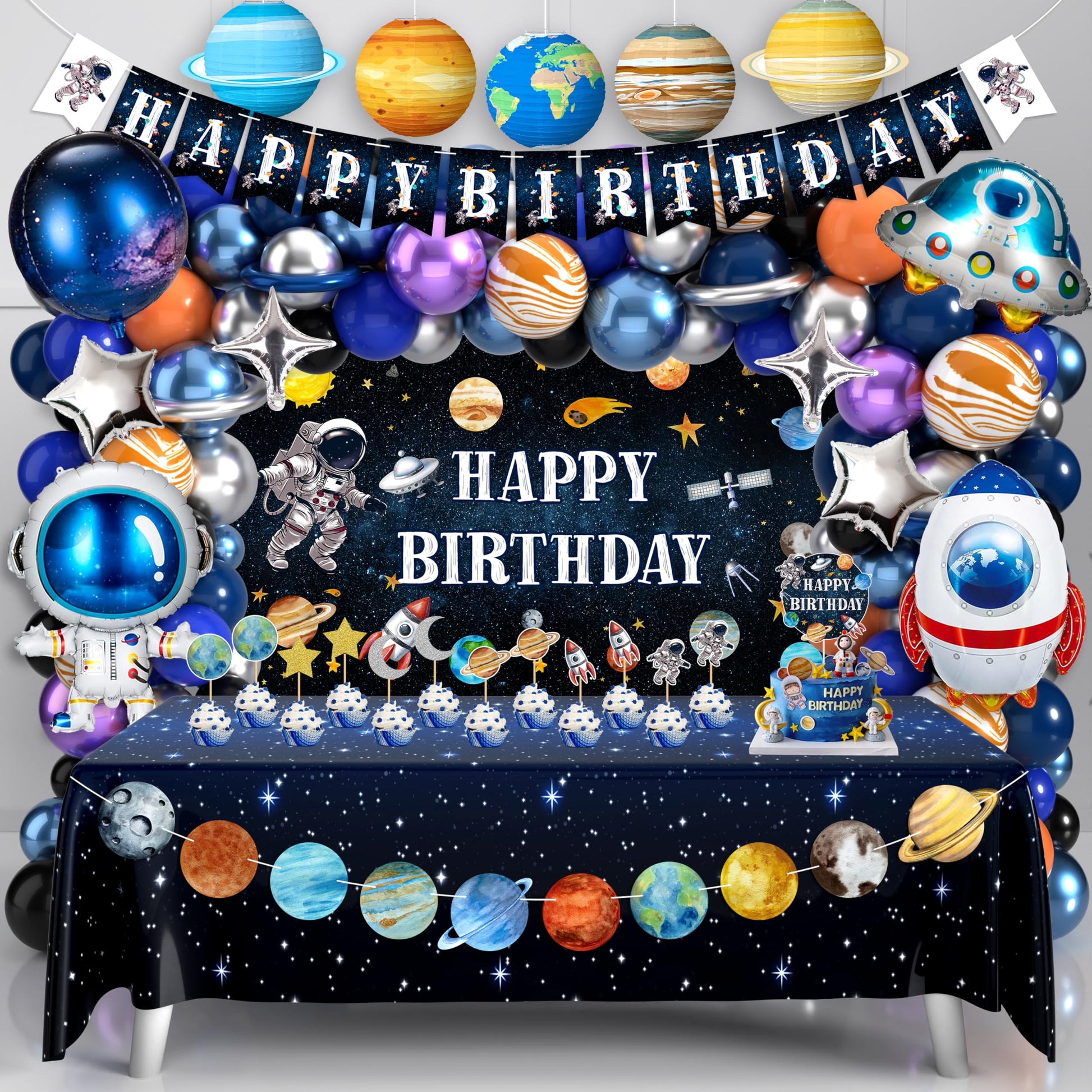 Outer Space Birthday Party Decorations Space Themed Party Supplies Planet Banner Backdrop Cake