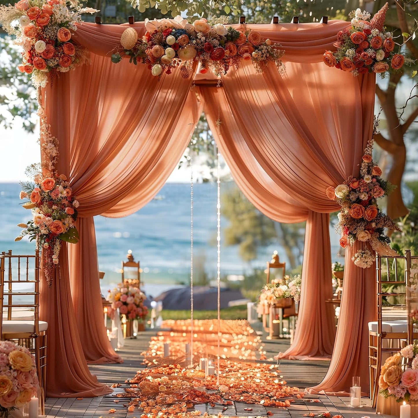 Terracotta Wedding Arch Draping Fabric 2 Panels 30'' x 20FT Terracotta Drapes Sheer Fabric Backdrop Arch Draping Fabrics for Wedding Ceremony Birthday Party Bridal Shower Decoration