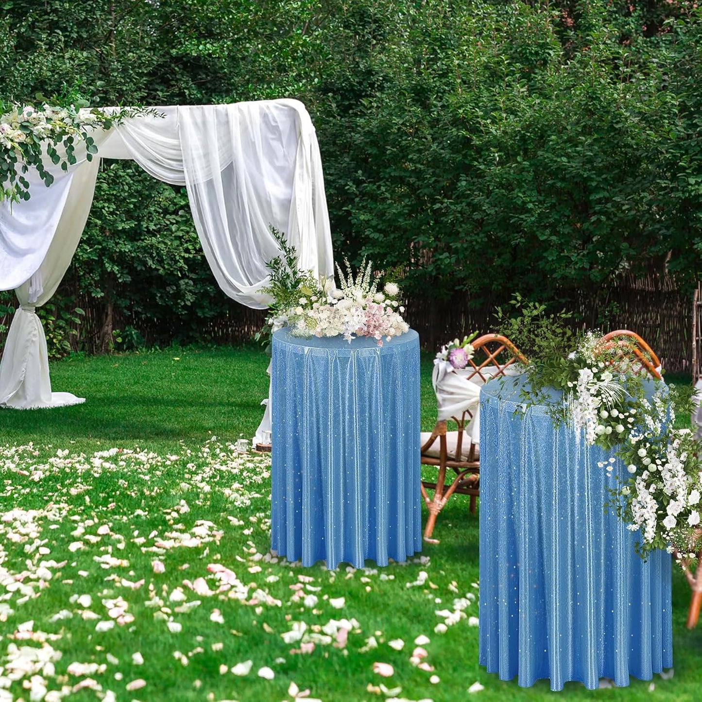 Fitable Blue Sequin Tablecloth for Parties 60 Inch Round - Sparkle Glitter Laser Round Overlay for Wedding Baby Shower Holiday Banquet, Best for 24-48inch Diameter Round Table