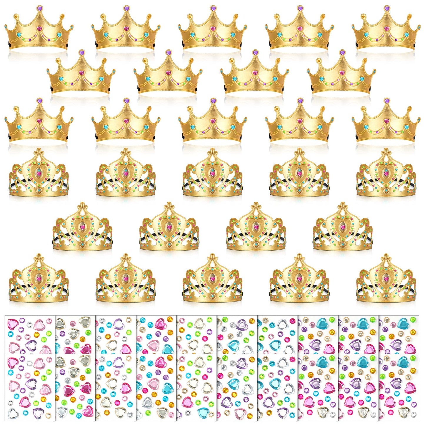 Yaomiao 66 Pieces Foam Princess Tiaras DIY Crowns Kids Party Favors Craft Crystal Diamond Sticker