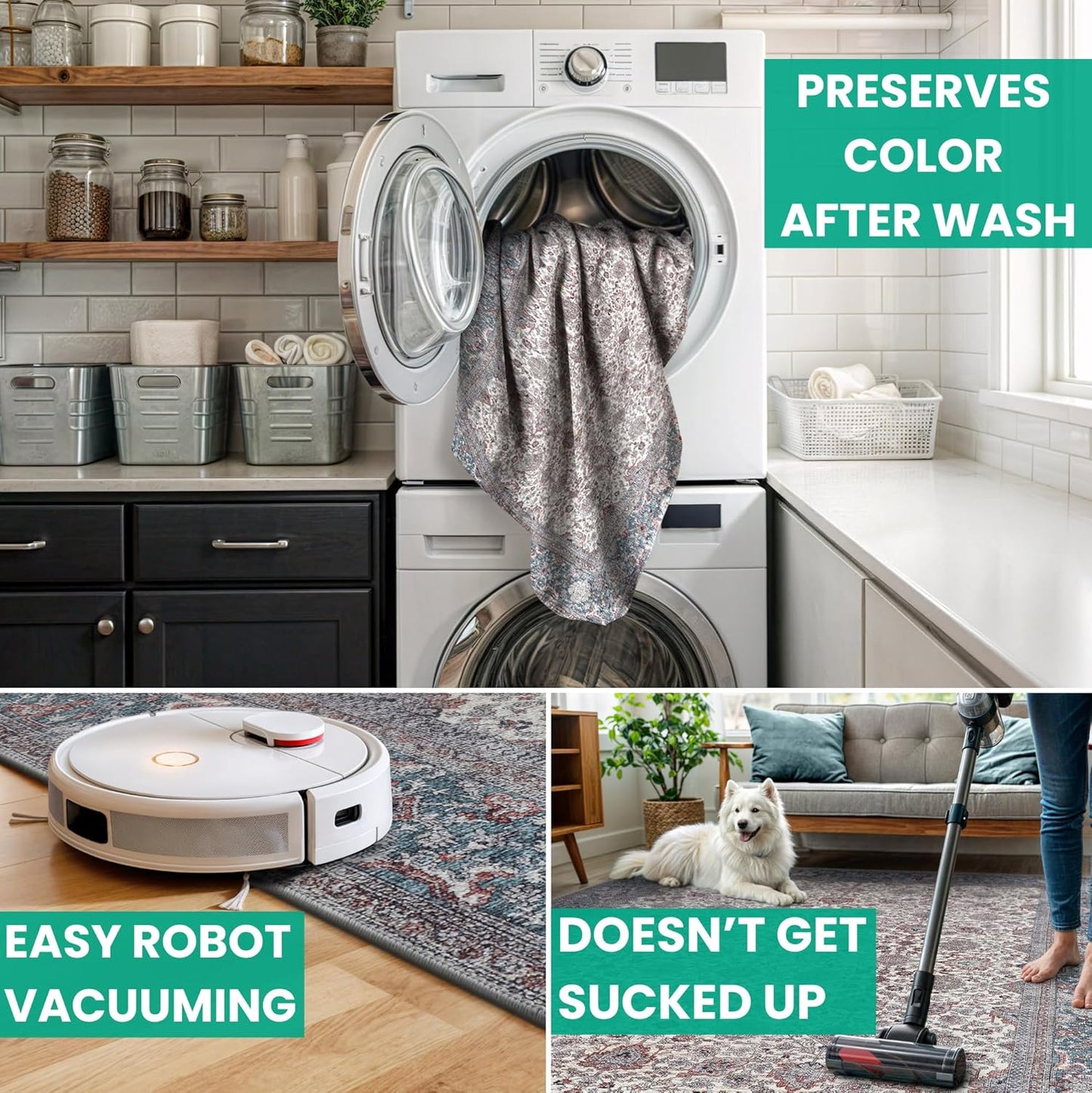 Bloom Rugs Washable Non-Slip 7 ft Runner - Teal/Blue/Beige Traditional Oriental Runner for Entryway, Hallway, Bathroom, and Kitchen - Exact Size: 2.5' x 7'