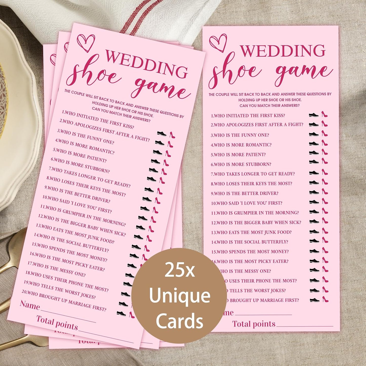 4x9 Inch Wedding Party Games, Bridal Shower Cards, 25 Pink Bridal Shower Games for Wedding Reception, Bachelorette, Engagement Party, Minimalist Guest Interaction Activity Cards-A10
