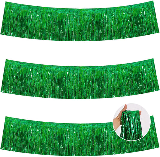 BEISHIDA 3 Packs Metallic Foil Fringe Garland Laser Green Wall Hanging Tinsel Fringe Banners for Car Floats Bridal Shower Wedding Birthday Easter Graduation Holiday Party Decoration(30 Feet)