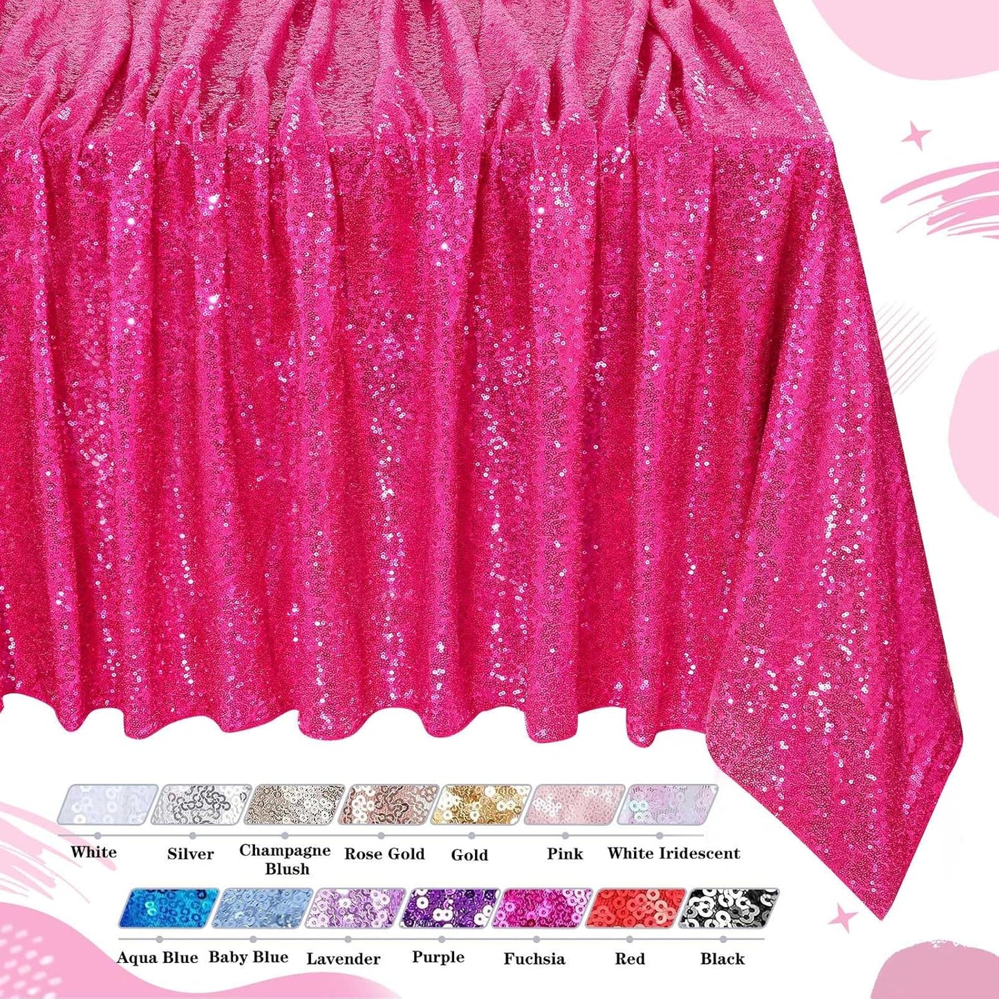 QueenDream Tablecloth Hot Pink Birthday Decorations: 90x90 Inch Sequin Tablecloth Drapes Glitter Fabric Wedding Party Table Overlay