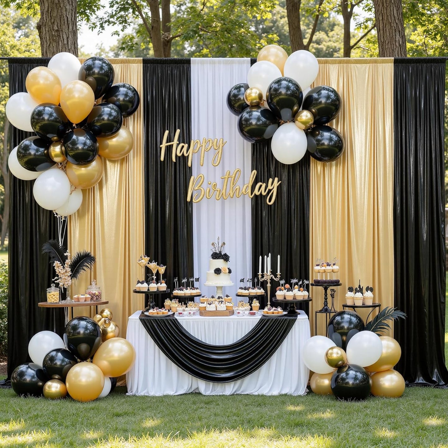 gogoparti 10x10FT Black Sequin Backdrop Curtain - 2 Panels of 5x10FT Wrinkle-Free Glitter Drapes for Photography, Birthdays, Weddings & Graduations