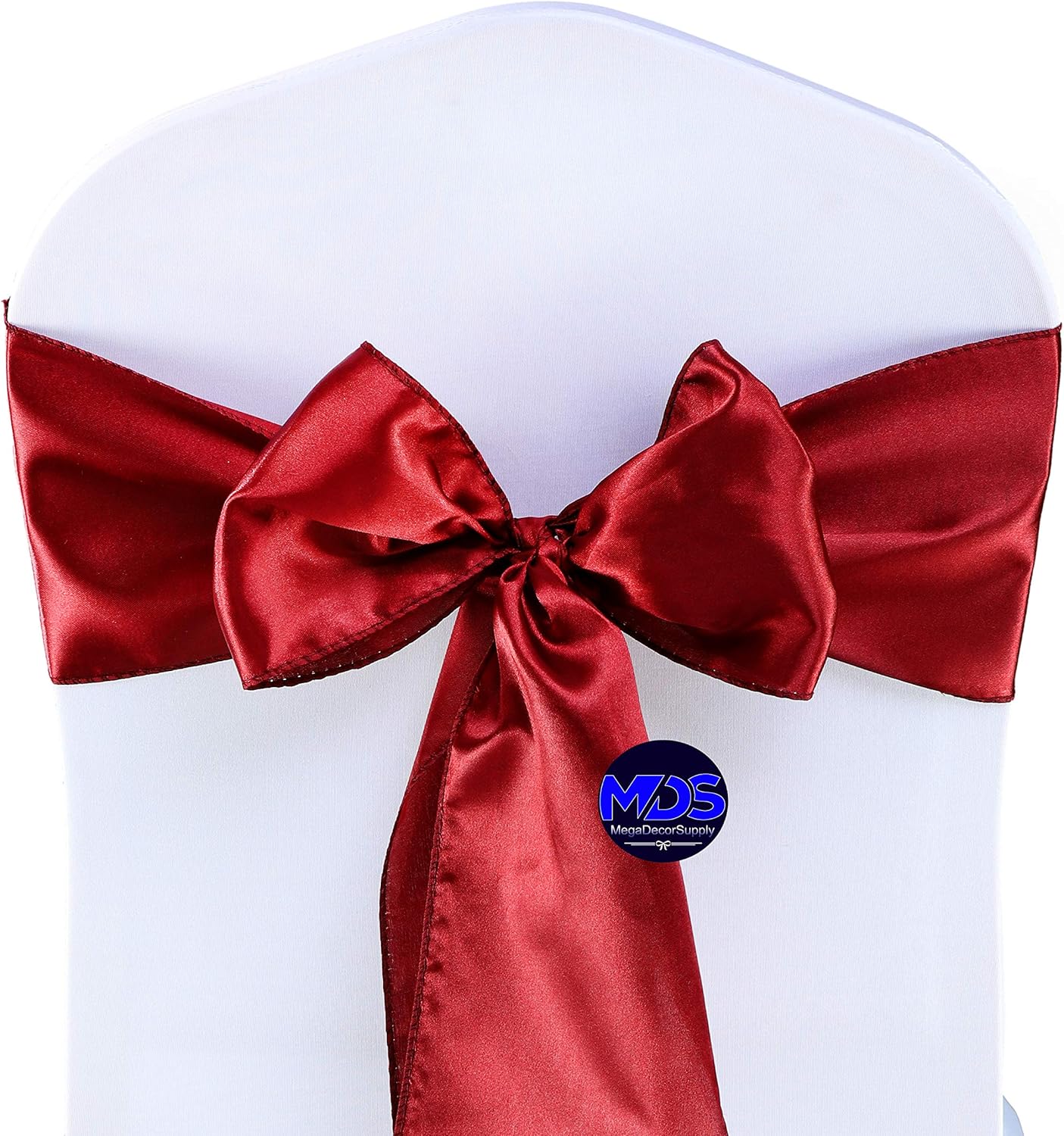 MDS Pack of 150 PCS Satin Chair Sashes Charmeuse Sateen Dining Chair Bows Ribbon Ties Back Sash for Wedding Party Birthday Home Hotel Restaurant Banquet Decoration (7 x 108 Inch, Apple Red)