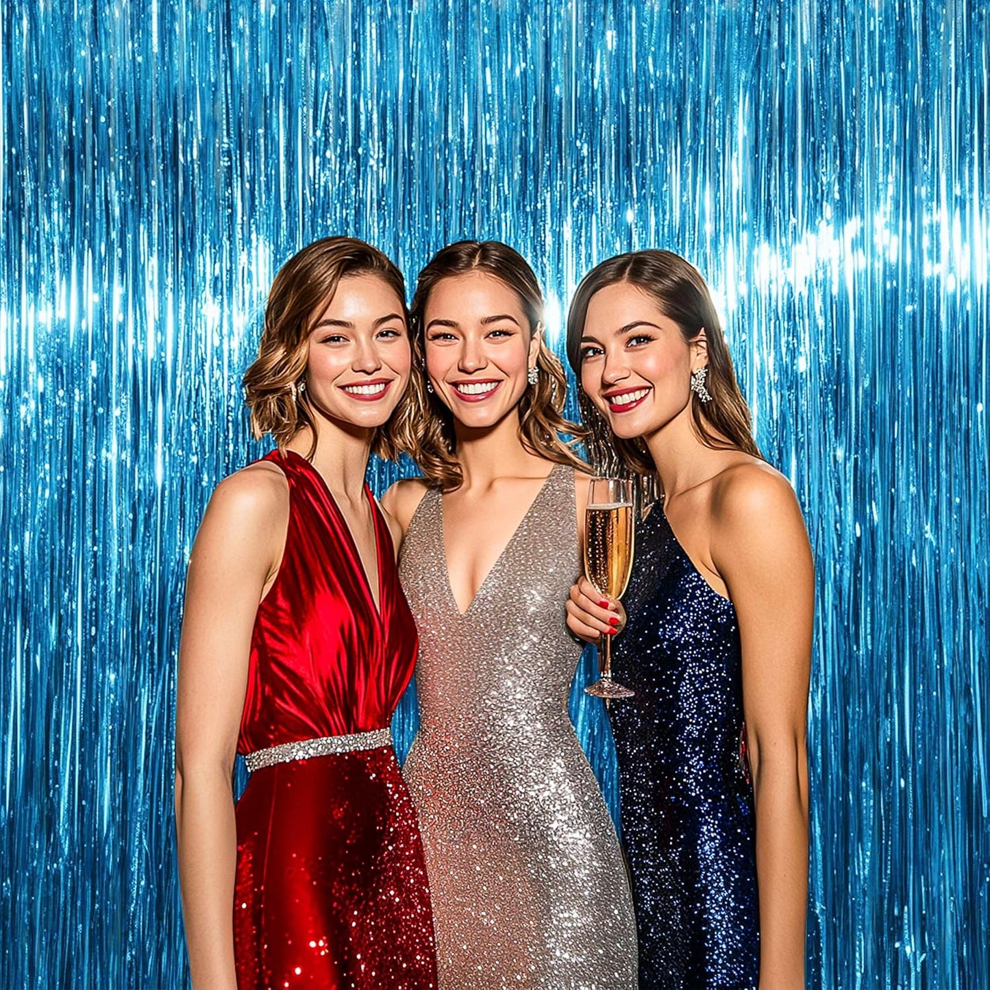 BTSD-home Aquamarine Foil Fringe Curtain, Metallic Photo Booth Backdrop Tinsel Door Curtains for Wedding Birthday Bridal Shower Baby Shower Bachelorette Christmas Party Decorations(4 Pack, 8ft x 3ft)