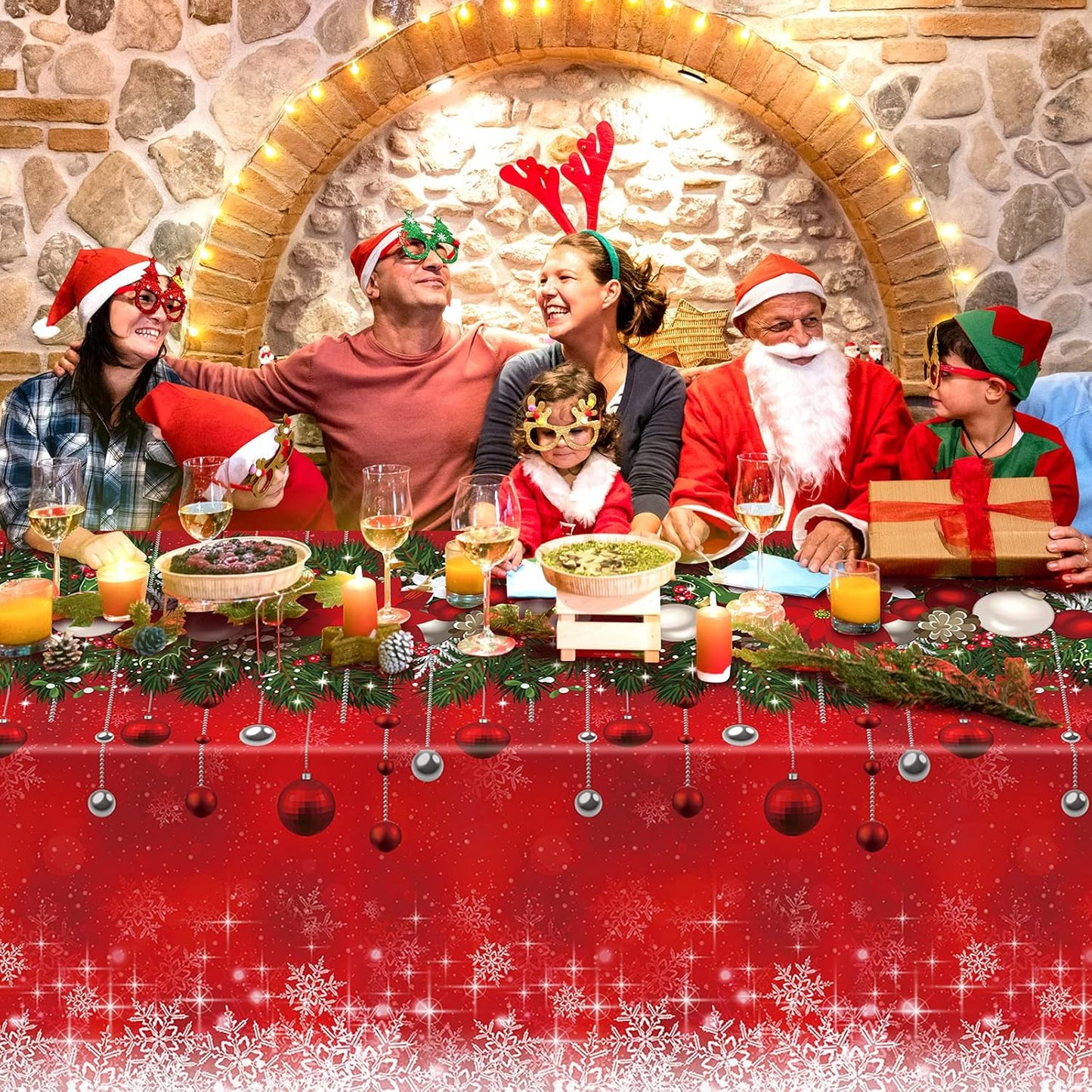 3Pieces Merry Christmas Tablecloth Plastic Christmas Tree Ball Table Cover Rectangle Winter Snowflake Tablecloth for Merry Christmas Holiday New Year Eve Party Decorations Supplies,54x108inch