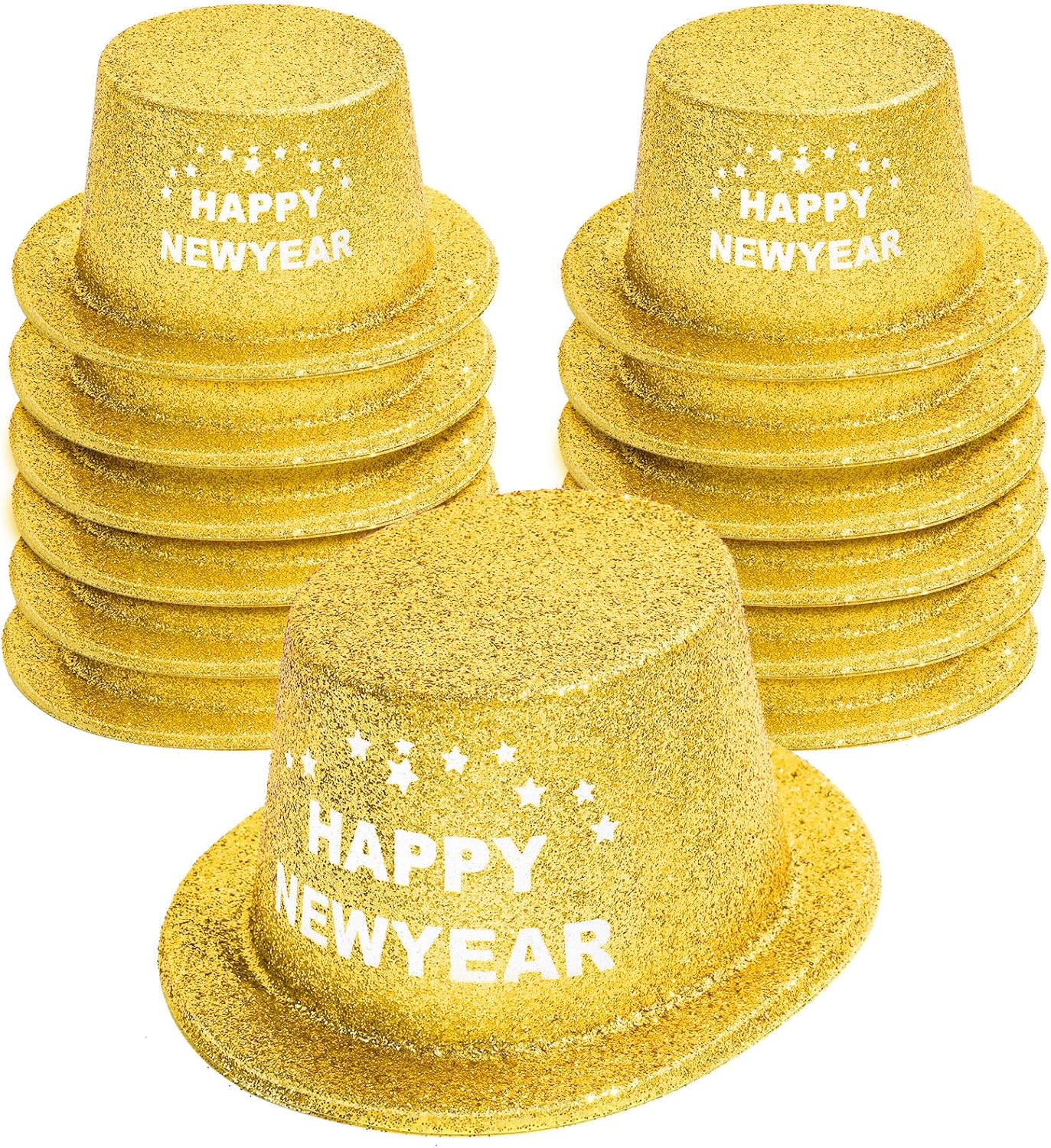 Hillban 12 Pcs Top Hats Halloween Glitter Plastic Retro Disco Party Hats for Halloween Magician Birthday Wedding Carnivals(Golden with Letter,Novel)