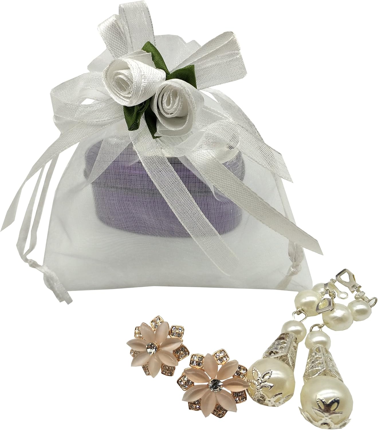 Ankirol 50pcs Sheer Organza Favor Bags For Wedding 3.8x4.8'' Gift Bags Samples Display Drawstring Rose Pouches (white)