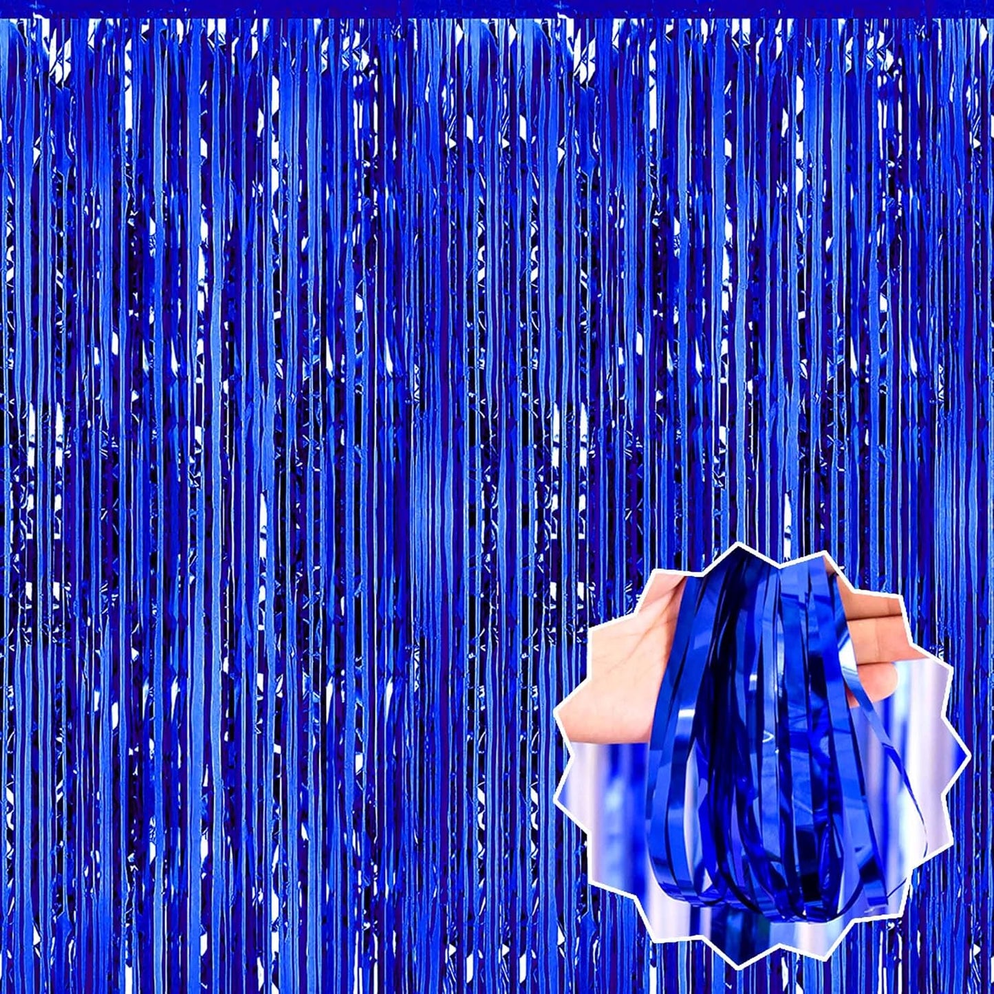 3 Pack Blue Foil Fringe Curtains Backdrop, 3.28 x 9.8 Ft Metallic Streamers Tinsel Curtains Background for Photo Booth, Birthday, Halloween, Christmas, Thanksgiving, New Year Party Decorations