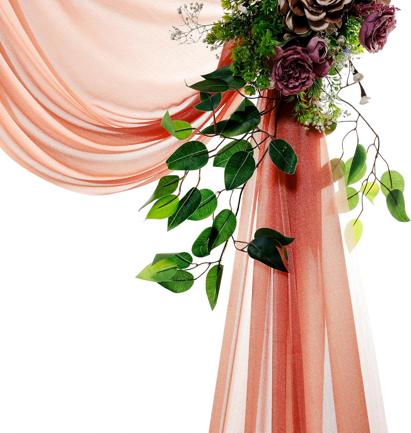VDS Pack of 1 Panel (30 Inch X 30 Feet) Wedding Arch Draping Fabric Sheer Chiffon Fabric Drapery for Wedding Ceremony Reception Swag Backdrop Canopy Chuppah ARBO Altars Decoration (Terracotta)