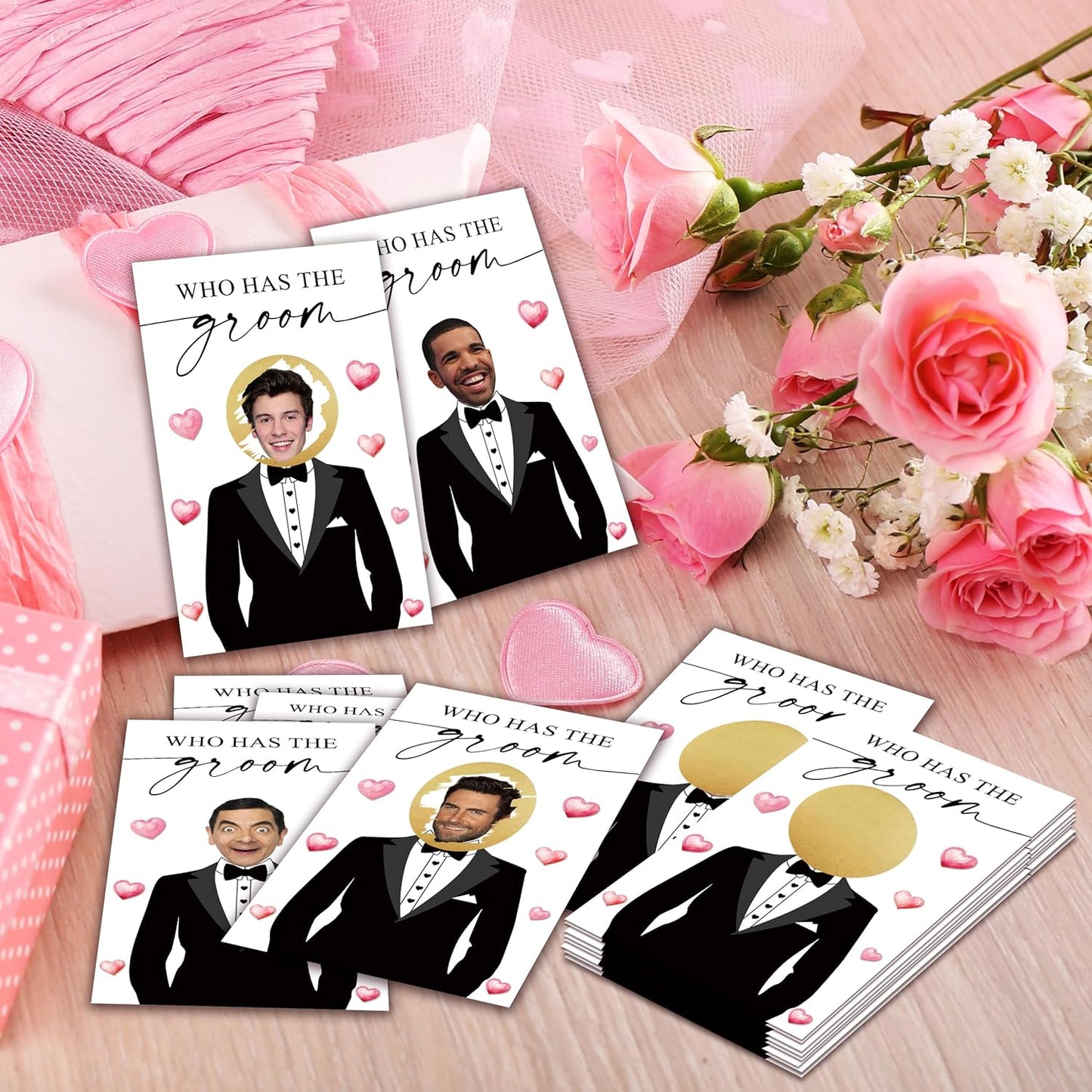 Who Has The Groom Birdal Shower Scratch Off Games, 41Pcs Cute Wedding Shower Scratch Off Games, 3.5"x 2.1" Bachelorette Party Favor Decor, Engagement Party Ideas Activities-A08