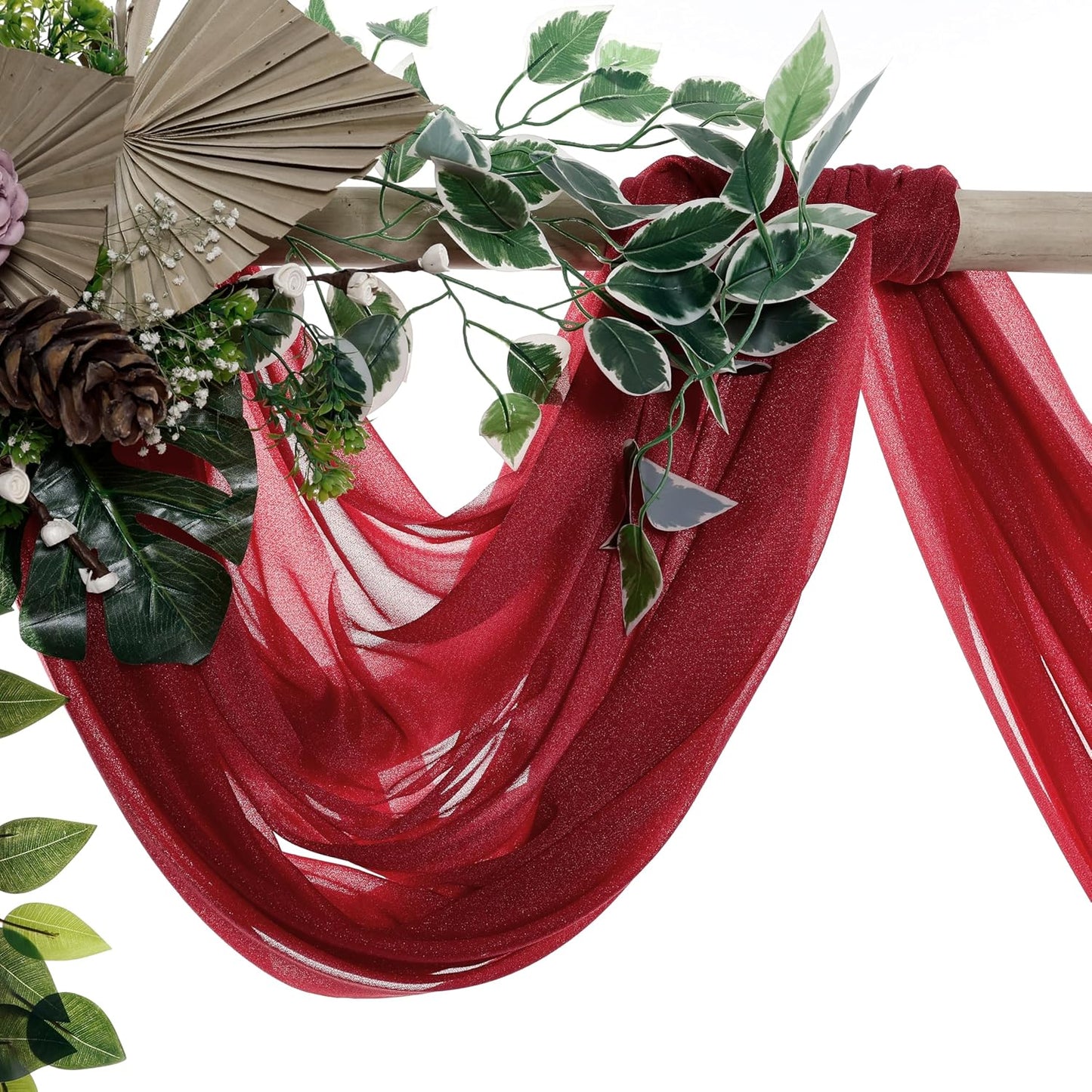 VDS Pack of 1 Panel (30 Inch X 40 Feet) Wedding Arch Draping Fabric Sheer Chiffon Fabric Drapery for Wedding Ceremony Reception Swag Backdrop Canopy Chuppah ARBO Altars Decoration (Apple Red)