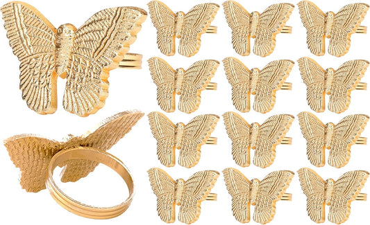 12 Pcs Gold Napkin Rings Set - Lightweight Metal Butterfly Bling Napkin Rings Guest Napkin Buckle for Wedding, Party, Gathering, Dinner, Table, Banquet, Decoration, Gifting - CLEENTABLE