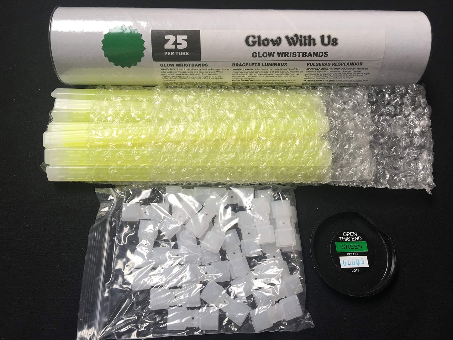 25 Pk 9" Green Triple-Wide Glow Wristbands