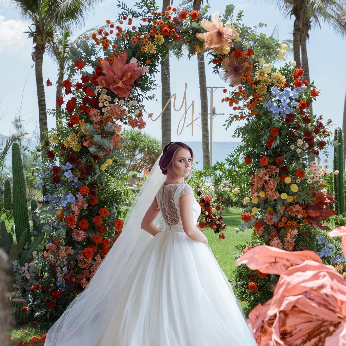 Wokceer Wedding Arch Backdrop Stand 8 FT Metal Backdrop Arch Stand for Wedding Ceremony Birthday Party Bridal Shower Floral Balloon Arch Decoration