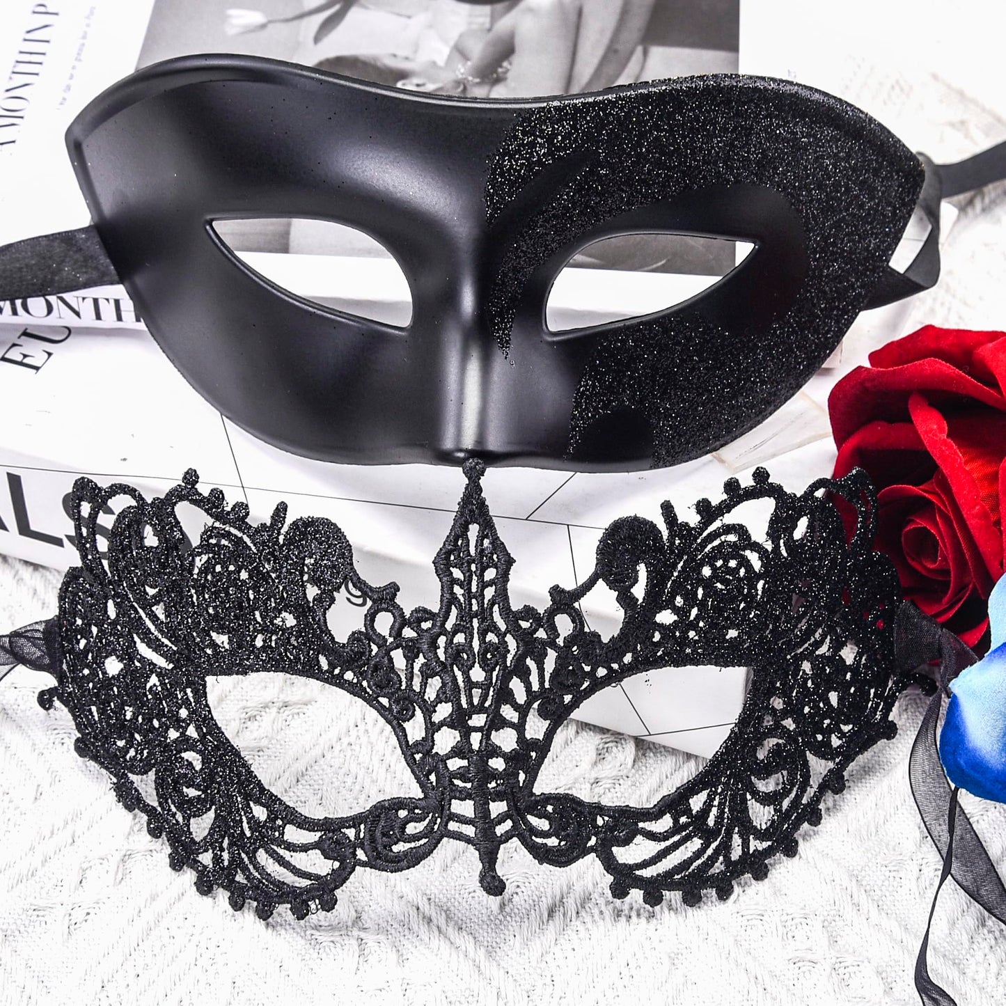 SIQUK Couple Masquerade Masks Set Venetian Party Mask Plastic Halloween Costume Masks Mardi Gras