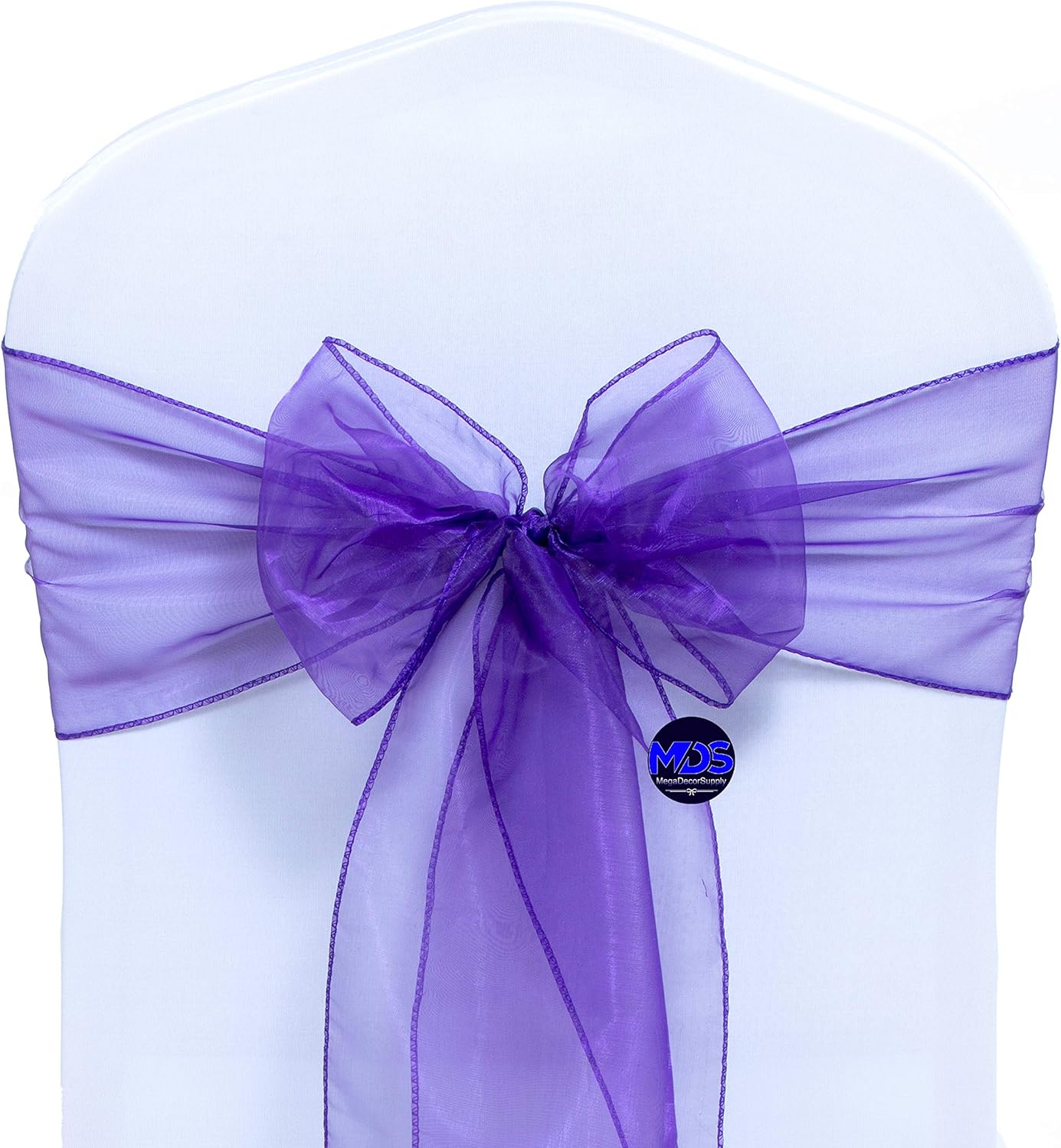 MDS Pack of 200 PCS Organza Chair Sashes Wider Dining Chair Bows Ribbon Tie Back for Wedding Party Birthday Bridal Shower Reception Event Banquet Home Chair Cover Decoration - Purple