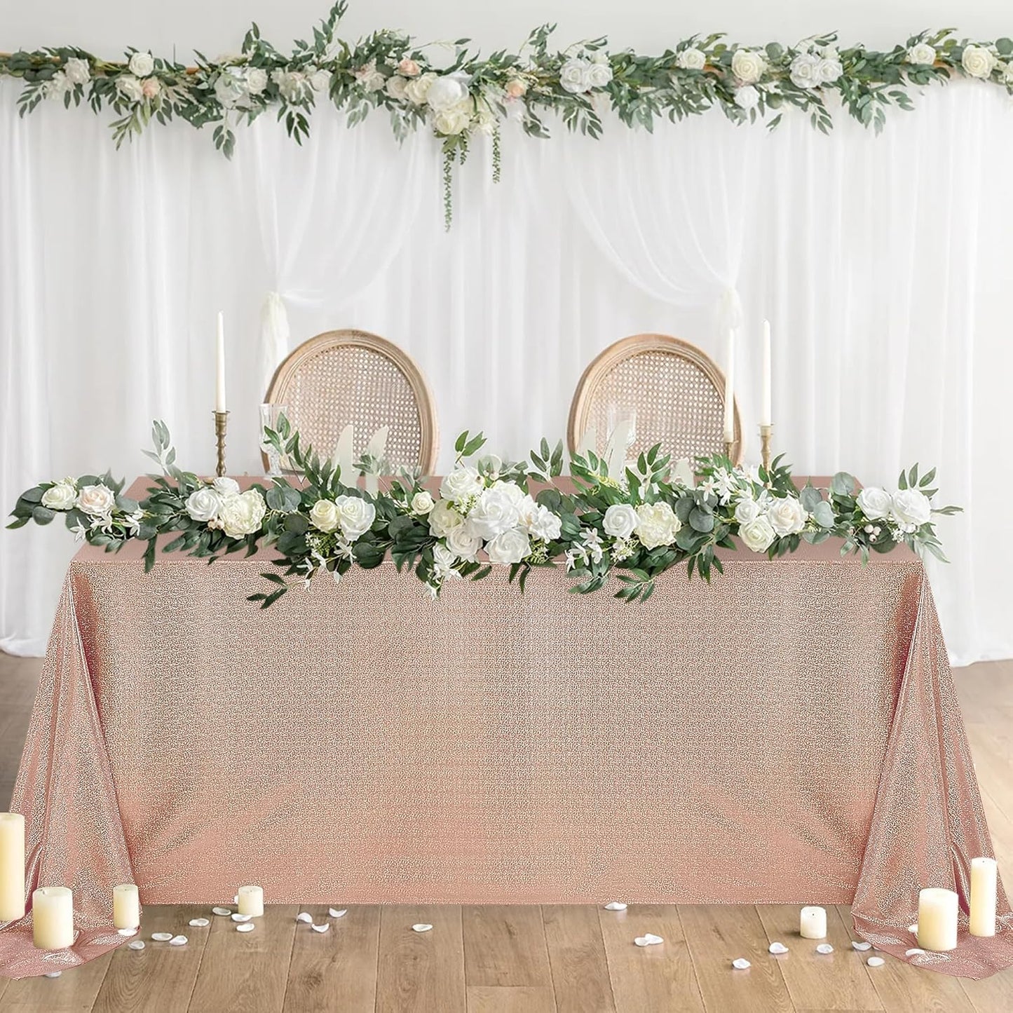 Fitable Rose Gold Sequin Tablecloth for Parties - 2 Pack, 60x102 Inch - Sparkle Glitter Rectangle Tablecloth for 8 Foot Tables, Party Table Overlays for Wedding Baby Shower Photography