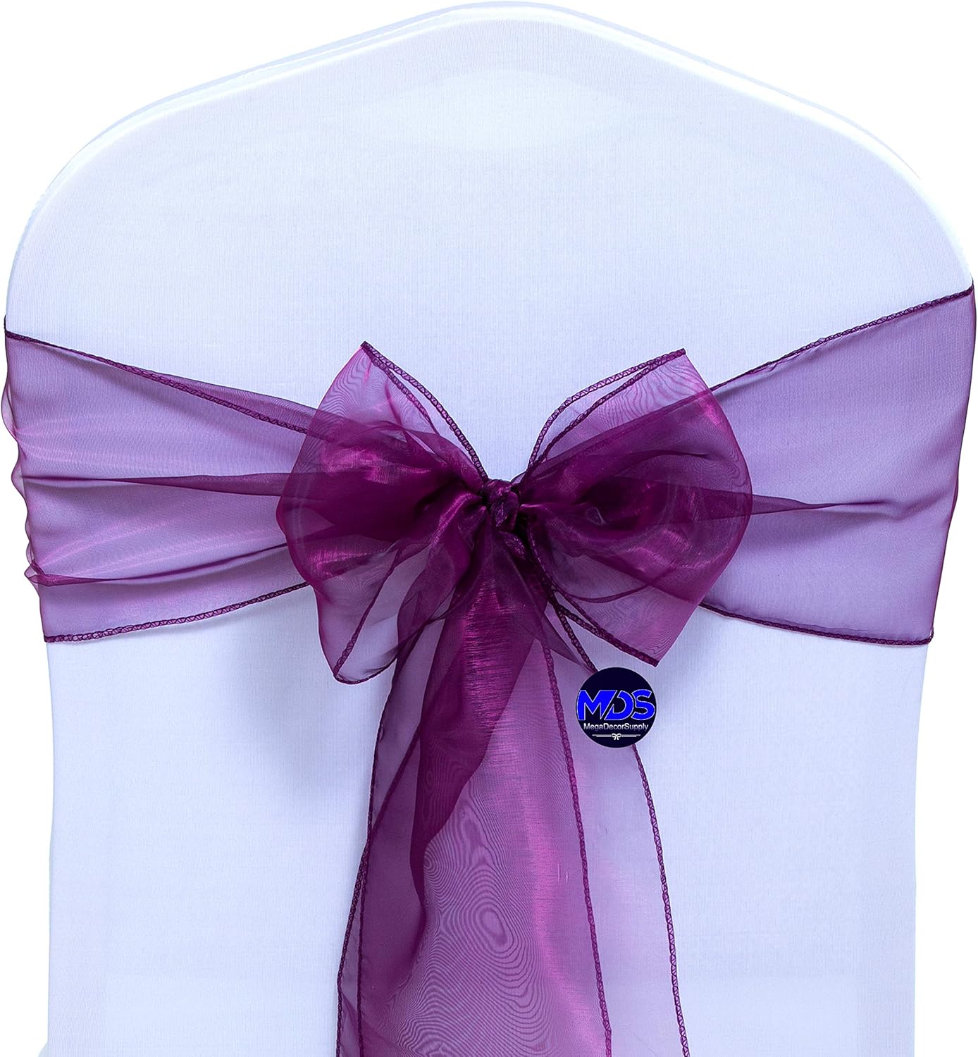 MDS Pack of 75 PCS Organza Chair Sashes Wider Dining Chair Bows Ribbon Tie Back for Wedding Party Birthday Bridal Shower Reception Event Banquet Home Chair Cover Decoration - Eggplant