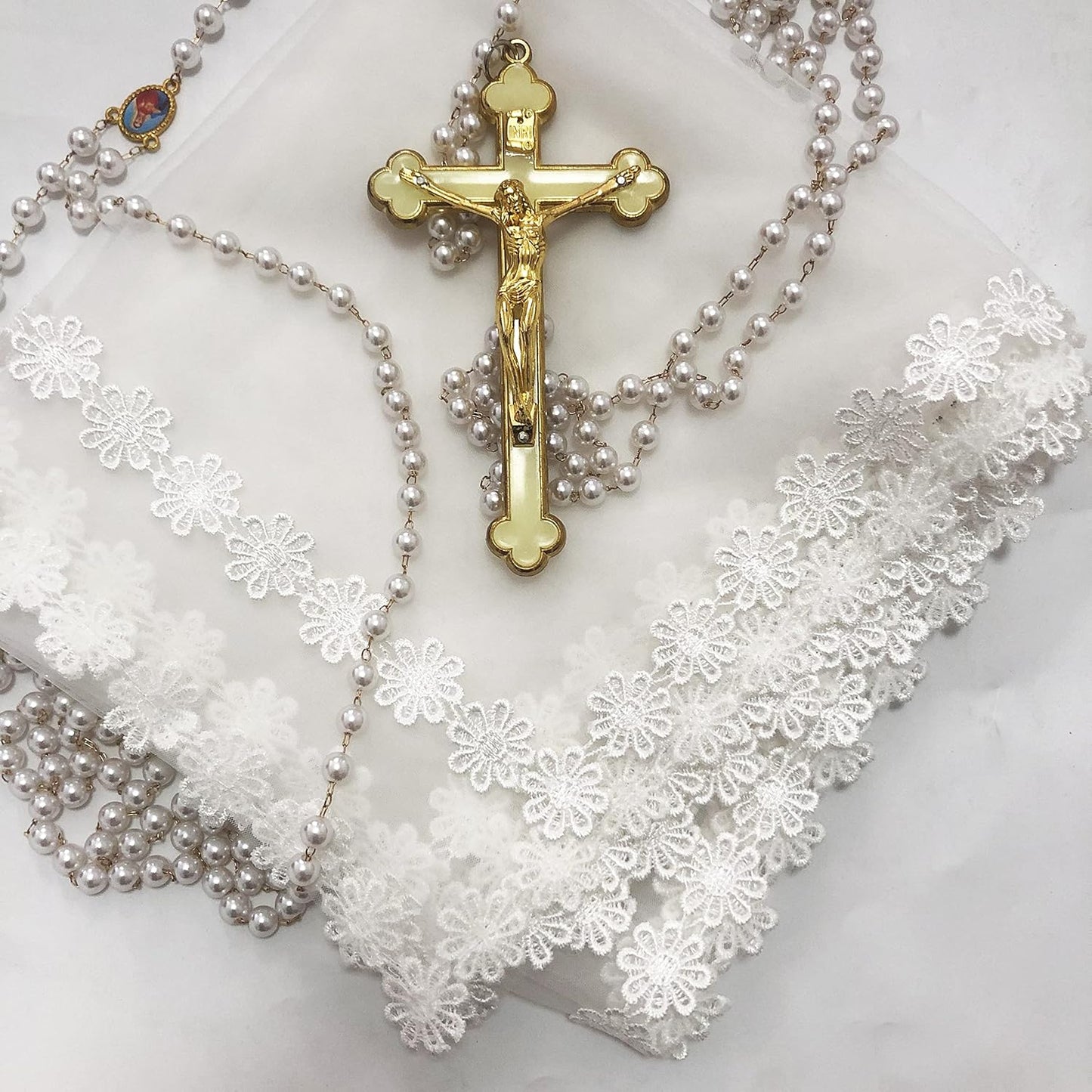 Fight Club Wedding Unity Veil with Pearl Rosary Wedding Unity Cord Lasso Yugal for Filipino Wedding Ceremony