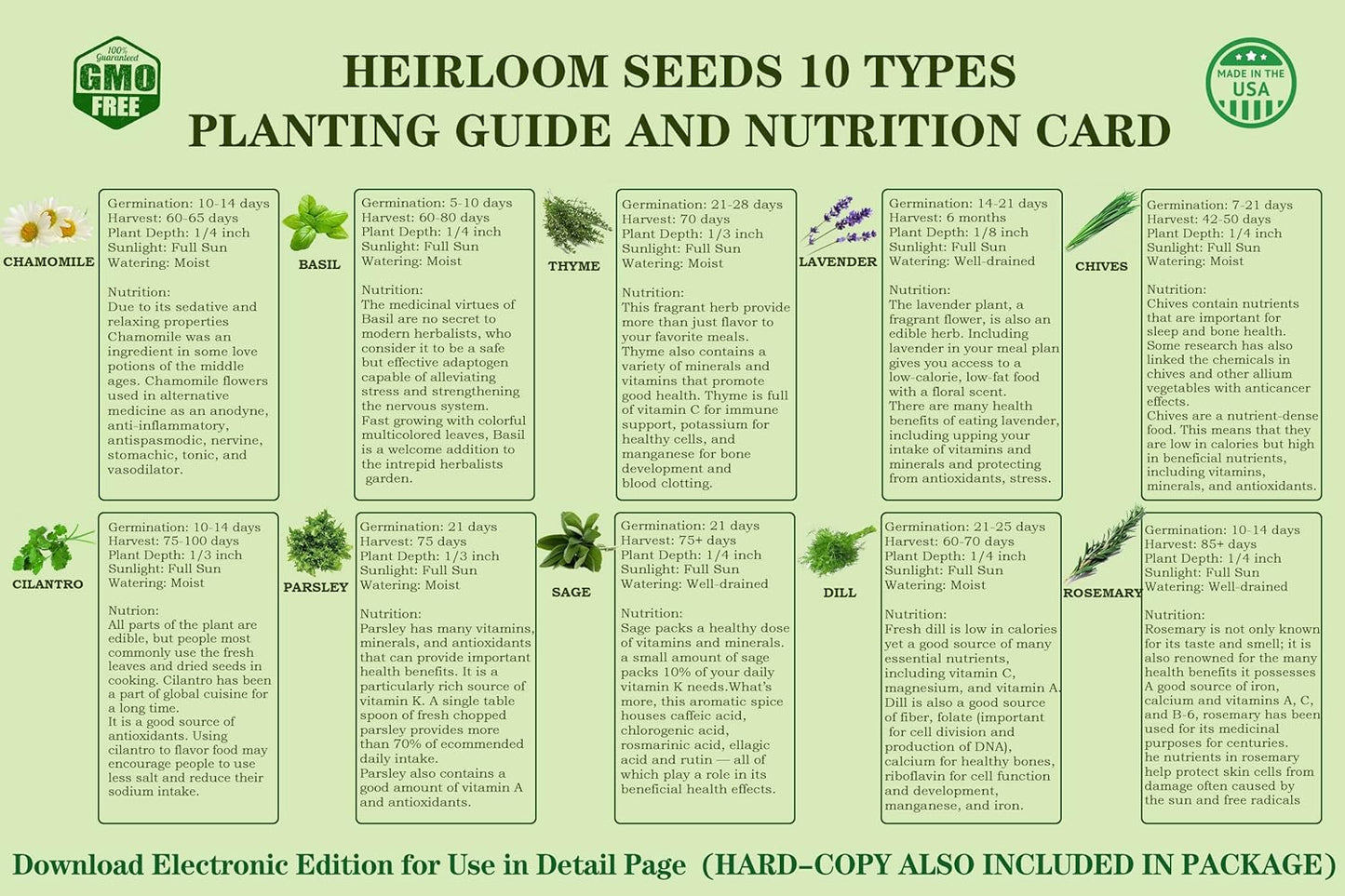 10 Herb Seeds Garden Starter Grow Kit with Green Pots, Markers, Nutritional Soil, Watering, Herb Clipper, Complete Indoor Potted Plant Growing Set for Kitchen DIY