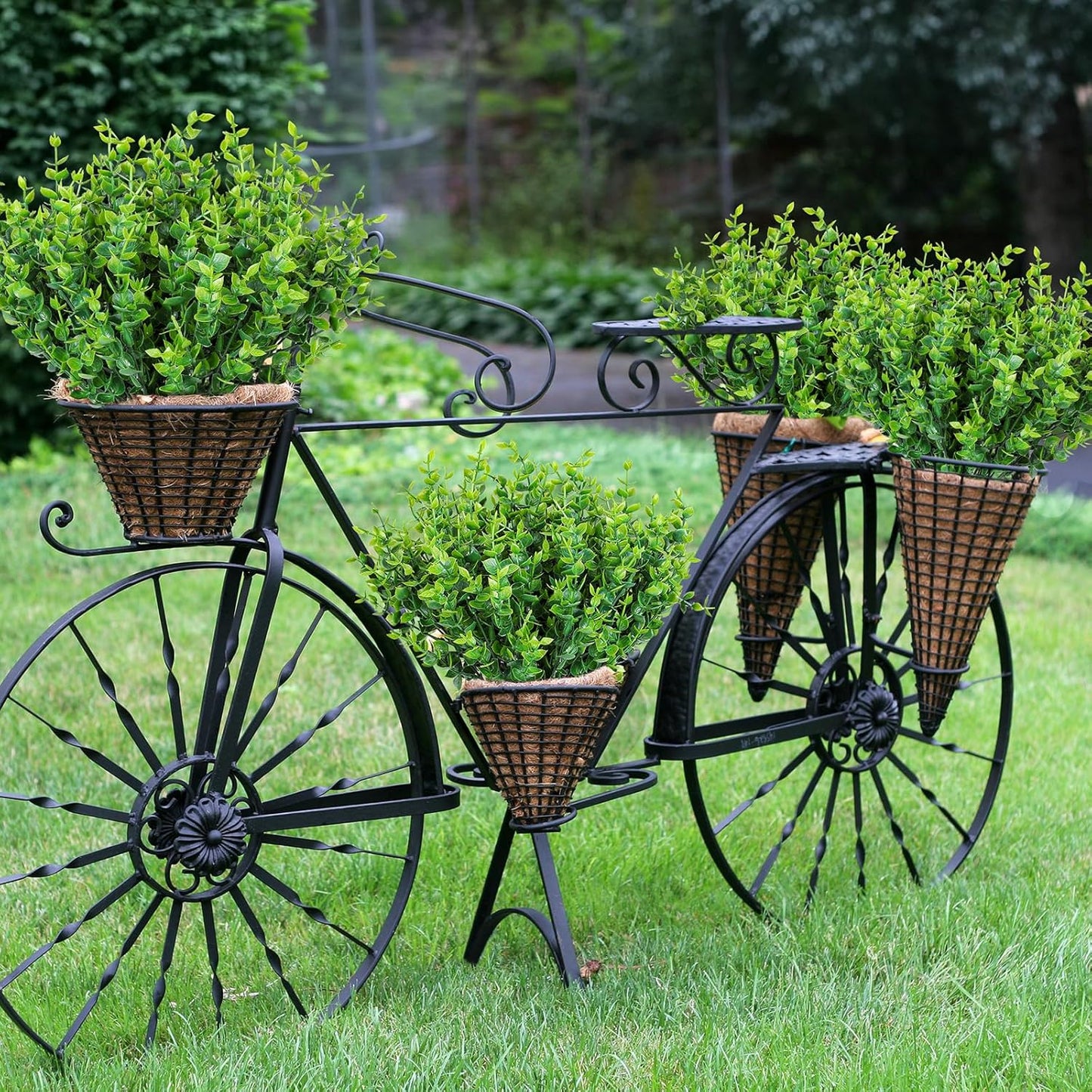 AmyHomie 20 Bundles Green Artificial Plants for Outdoor Spring Summer Decor UV Resistant Faux Wheat Grass Greenery Shrubs Eucalyptus Fake Plastic Plants Garden Porch Window Box Decorating