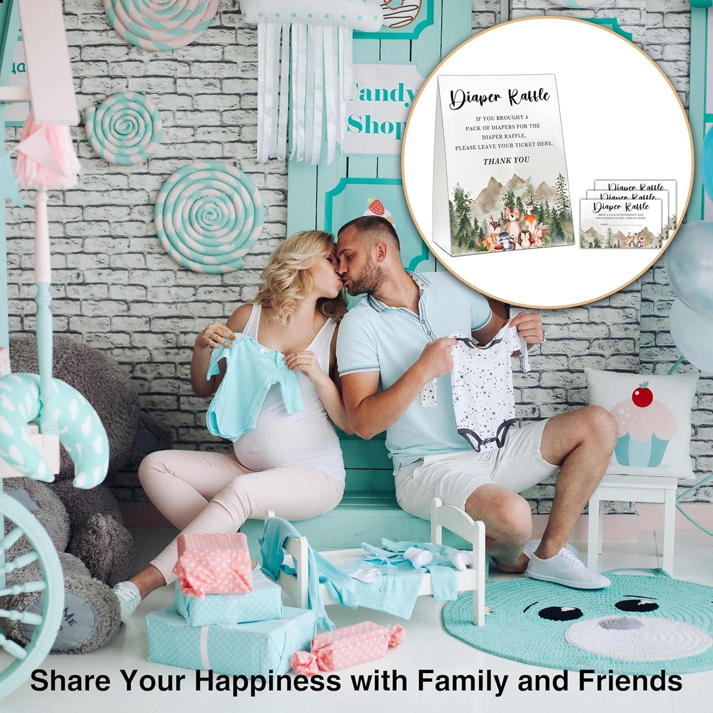 Woodland Baby Shower Game, Jungle Animal Safari 50 Diaper Raffle Tickets with 1 Standing Sign for Gender Neutral Shower - A04