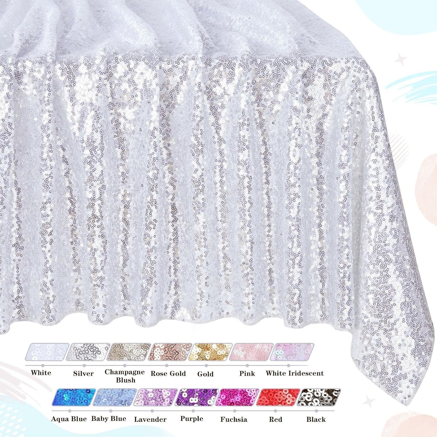 QueenDream Sequin Tablecloth Silver Rectangle Table Cloth - 50x80 Inch Glitter Fabric Overlay for Birthday Wedding Party