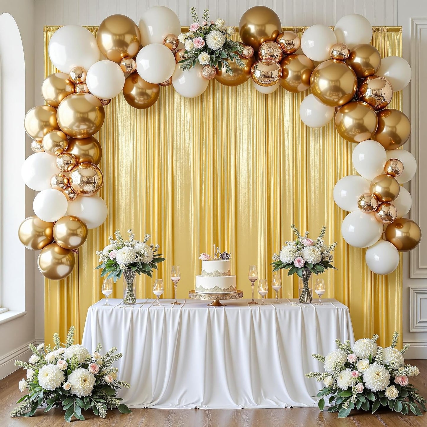 gogoparti 30x10FT Gold Sequin Backdrop Curtain - 6 Panels of 5x10FT Wrinkle-Free Glitter Drapes for Photography, Birthdays, Weddings & Graduations