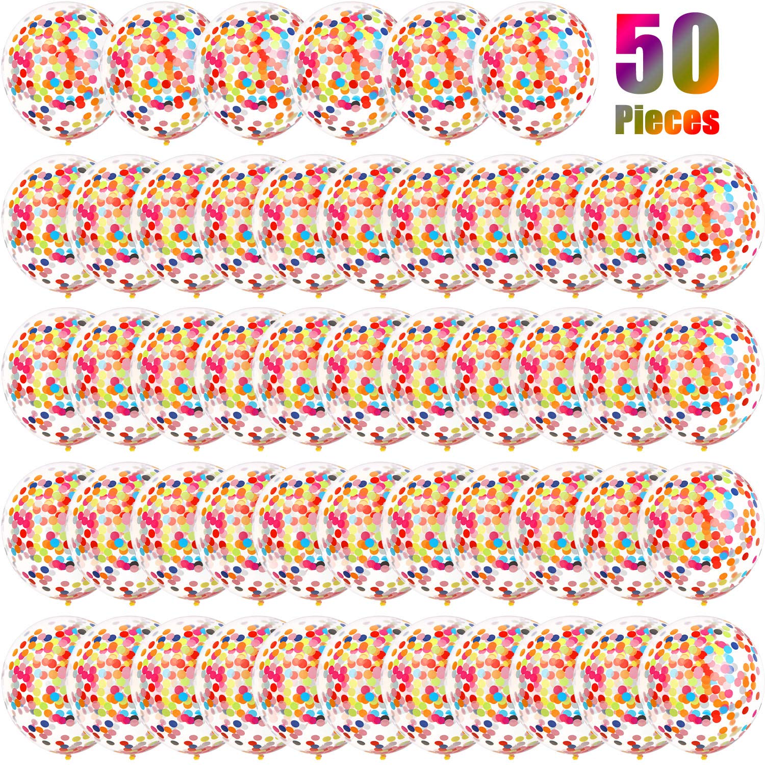 Gejoy 50 Pieces Rainbow Multicolor Confetti Balloons 12 Inches Latex Balloon with Bright Colorful