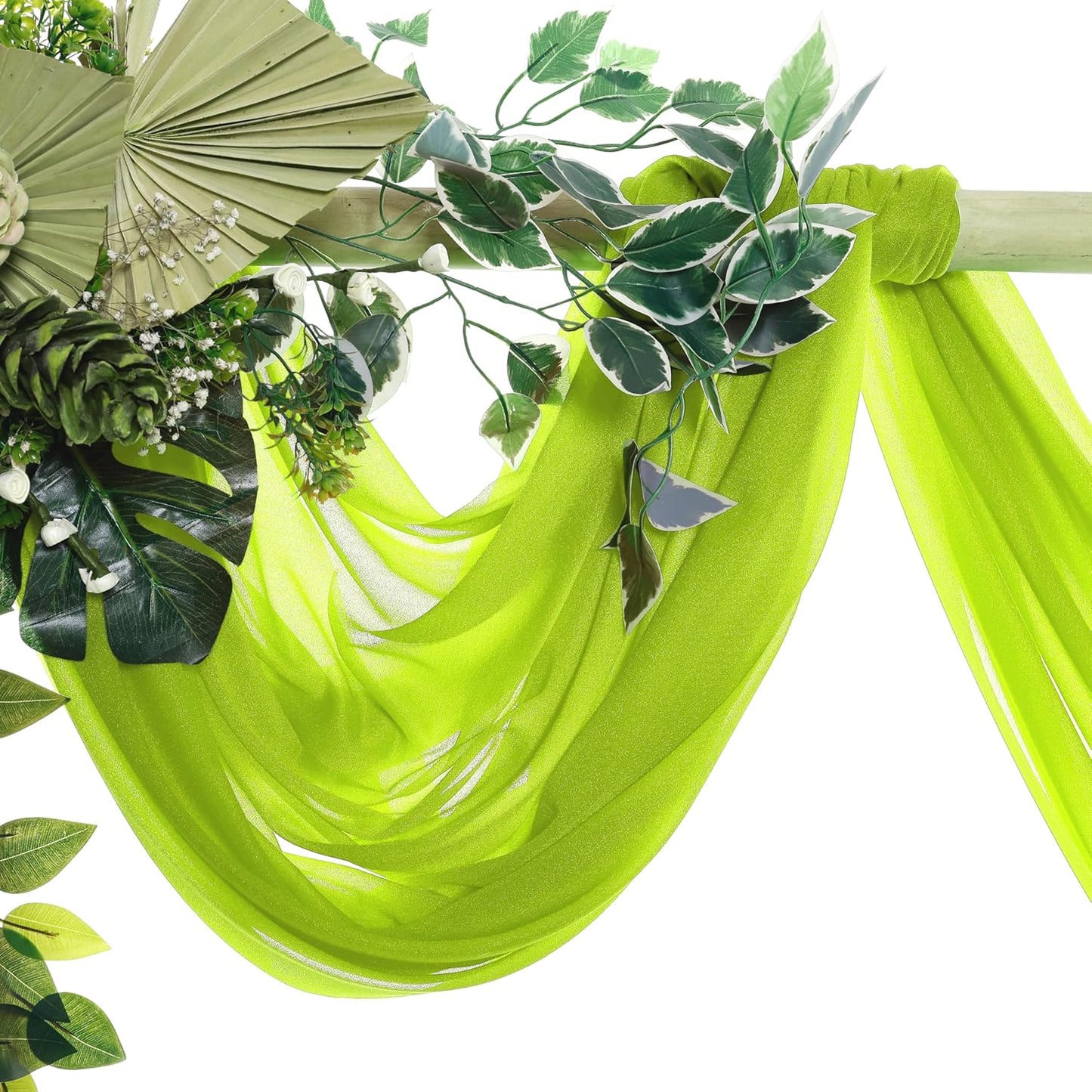 VDS Pack of 1 Panel (30 Inch X 30 Feet) Wedding Arch Draping Fabric Sheer Chiffon Fabric Drapery for Wedding Ceremony Reception Swag Backdrop Canopy Chuppah ARBO Altars Decoration (Parrot Green)