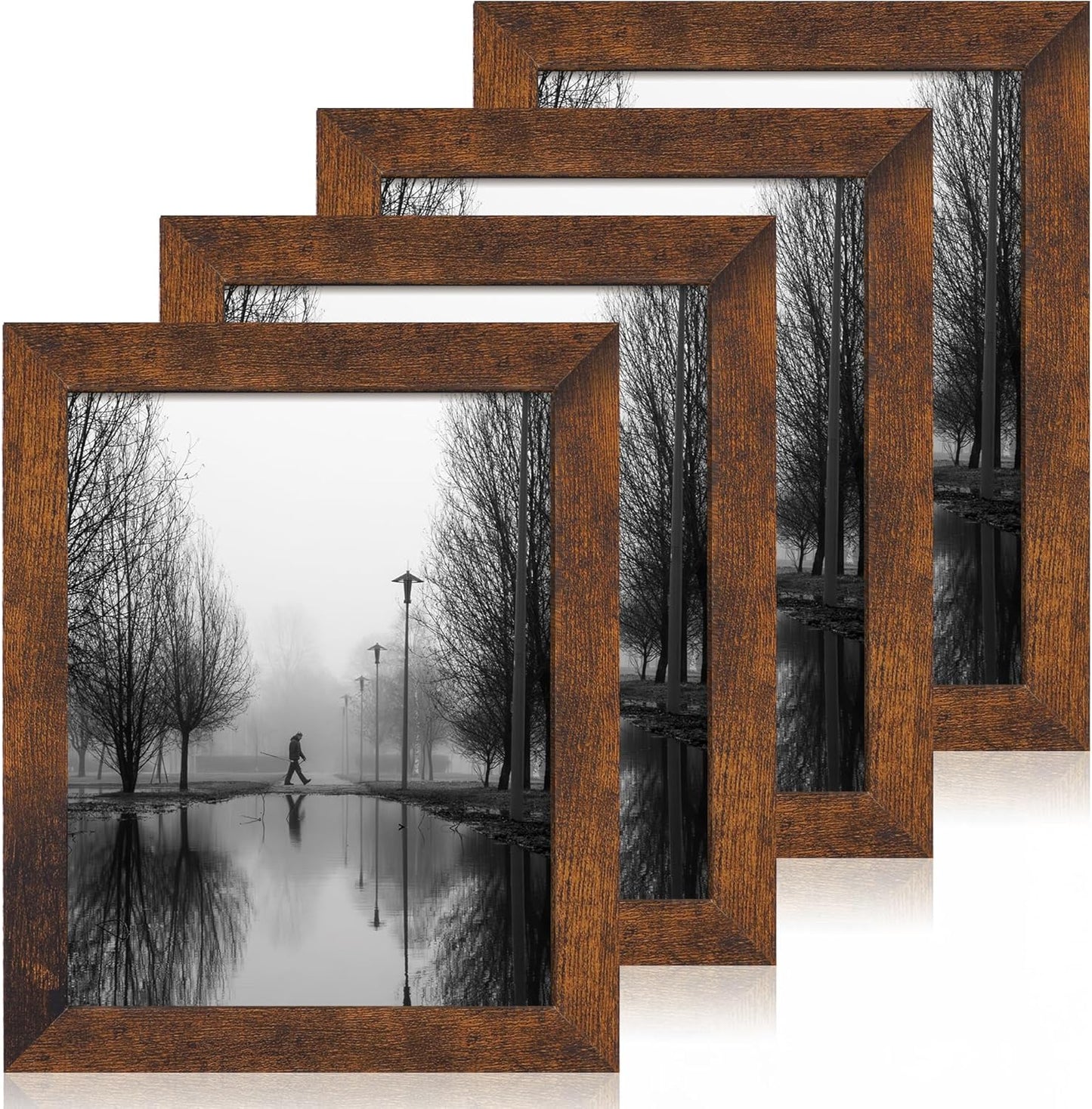 8.5x11 Picture Frame Set of 4, High Definition Real Glass Rustic Frame, Wood Photo Frames 8.5 by 11 Diploma Document for Wall Hanging and Tabletop Display