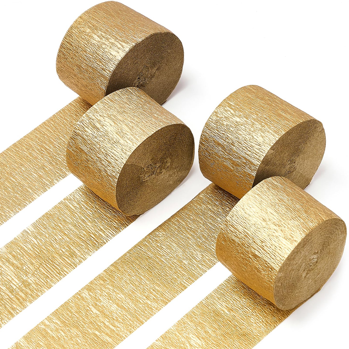 PartyWoo Gold Gold Crepe Paper Streamers 4 Rolls 328 FT Streamers