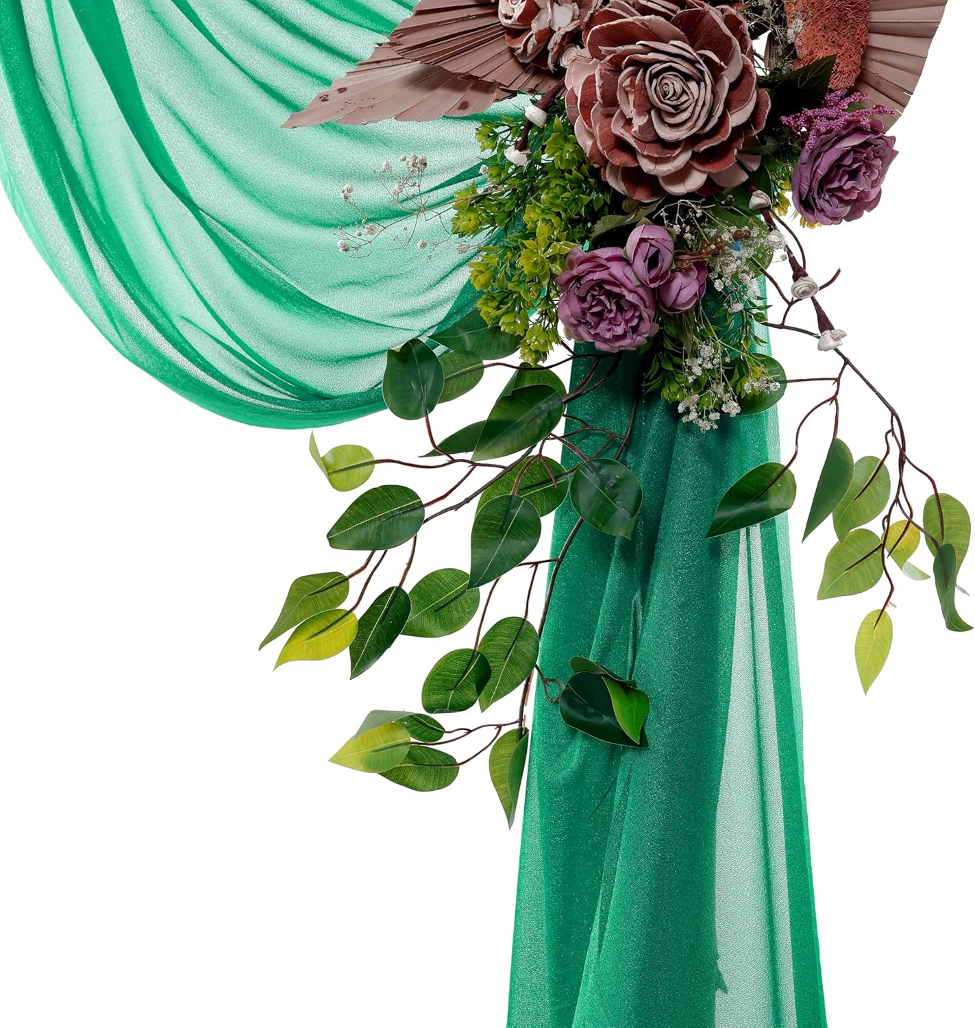 VDS Pack of 2 Panel (30 Inch X 100 Feet) Wedding Arch Draping Fabric Sheer Chiffon Fabric Drapery for Wedding Ceremony Reception Swag Backdrop Canopy Chuppah ARBO Altars Decoration (Emerald)