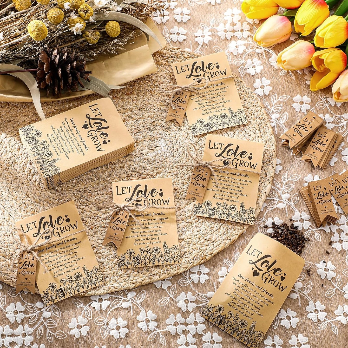 200 Sets Let Love Grow Wedding Favors for Guests Wedding Thank You Gifts Bulk Include Flower Seed Packets Tags and Hemp Ropes Craft Envelops for Bridal Shower Engagement Party Favors