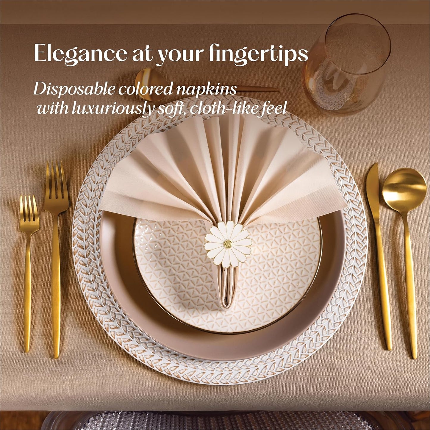 200-Pack Disposable Linen-Feel Caramel Napkins, 12" x 17" Cloth-Like Paper Dinner Napkins For Wedding, Bathroom, Party Or Event